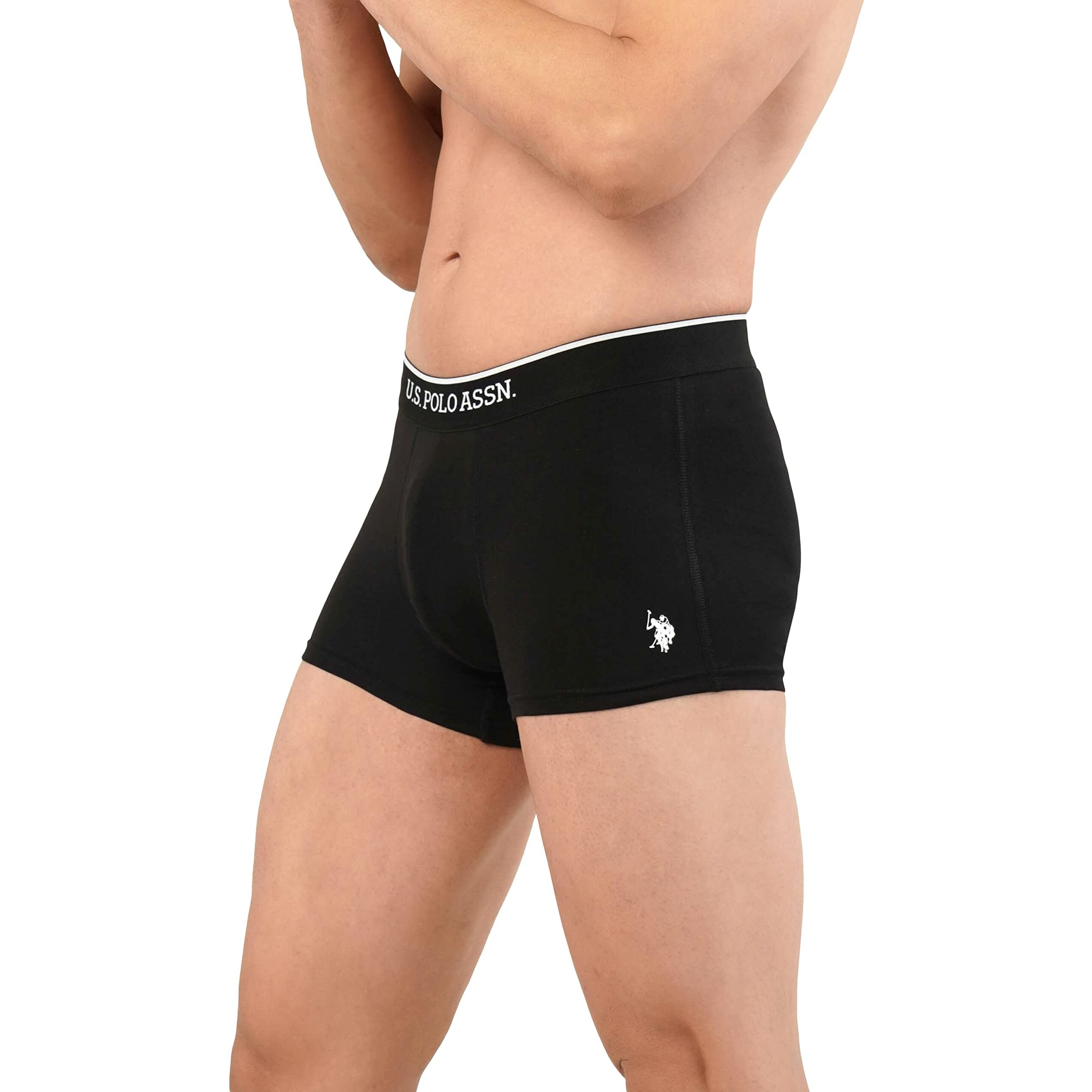 U.S. POLO ASSN. Men Cotton Stretch Antibacterial Et004 Trunks - Pack of 2 (Black/Bosphorous M)