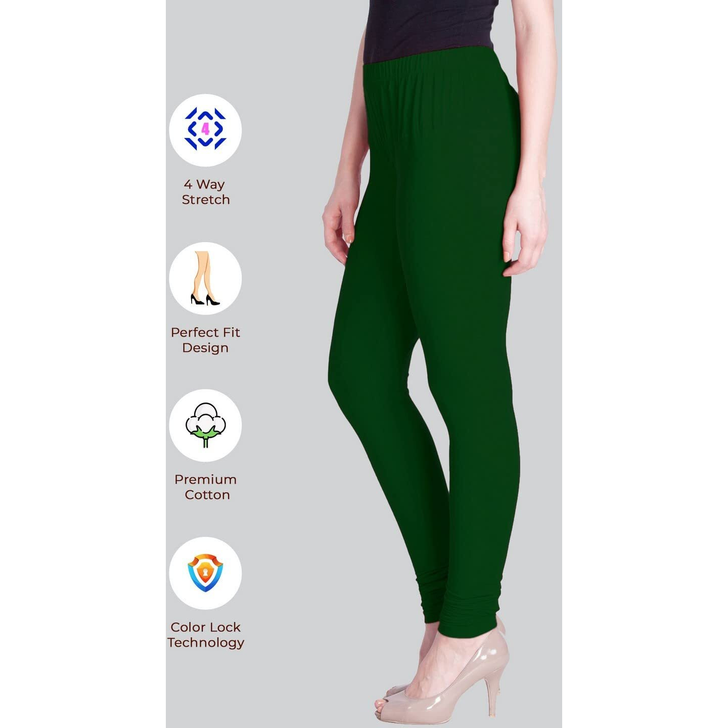 Lyra Women Solid Premium Cotton Churidar Leggings | Mid-Waist | Fashionwear