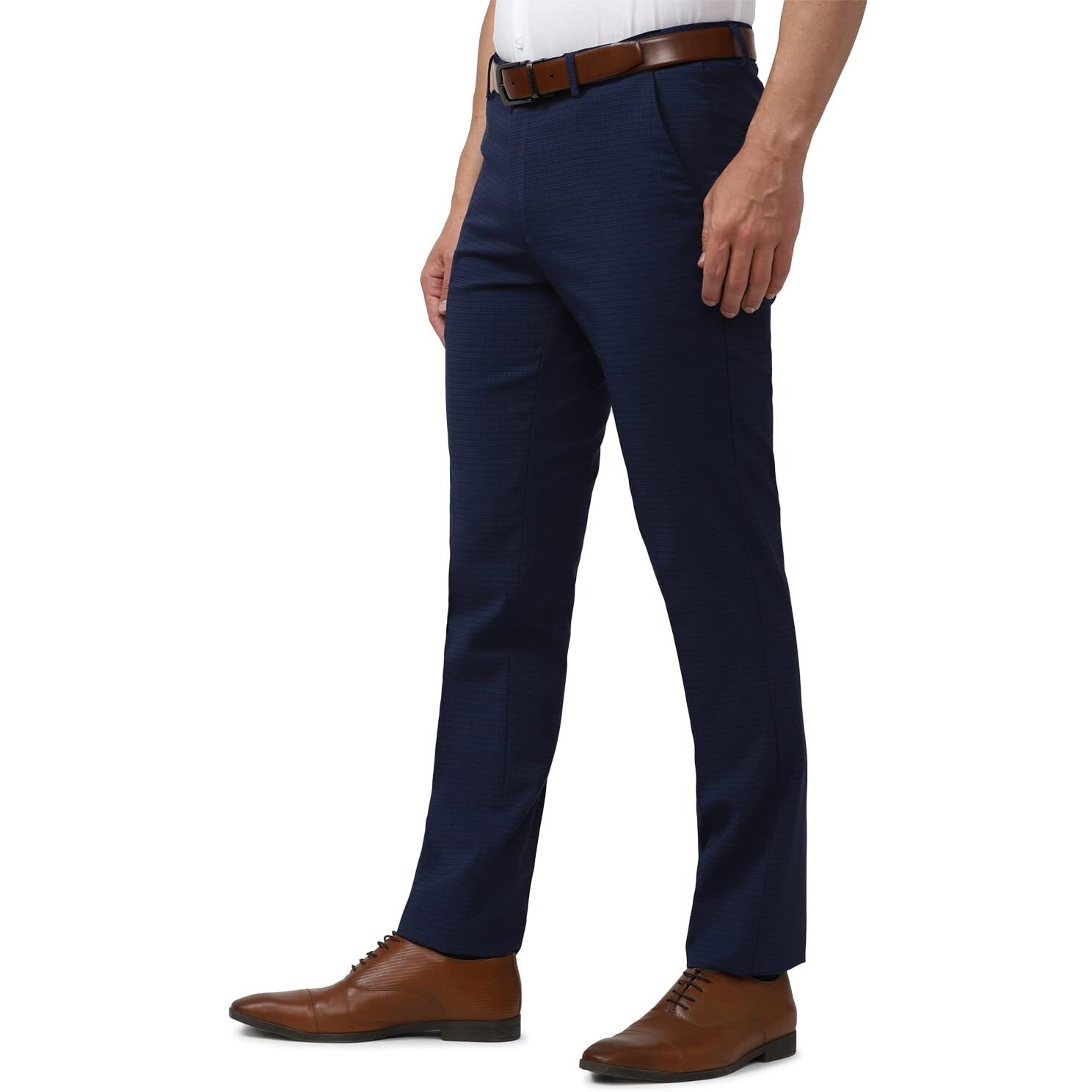 Peter England Men's Slim Fit Solid Formal Trouser Navy