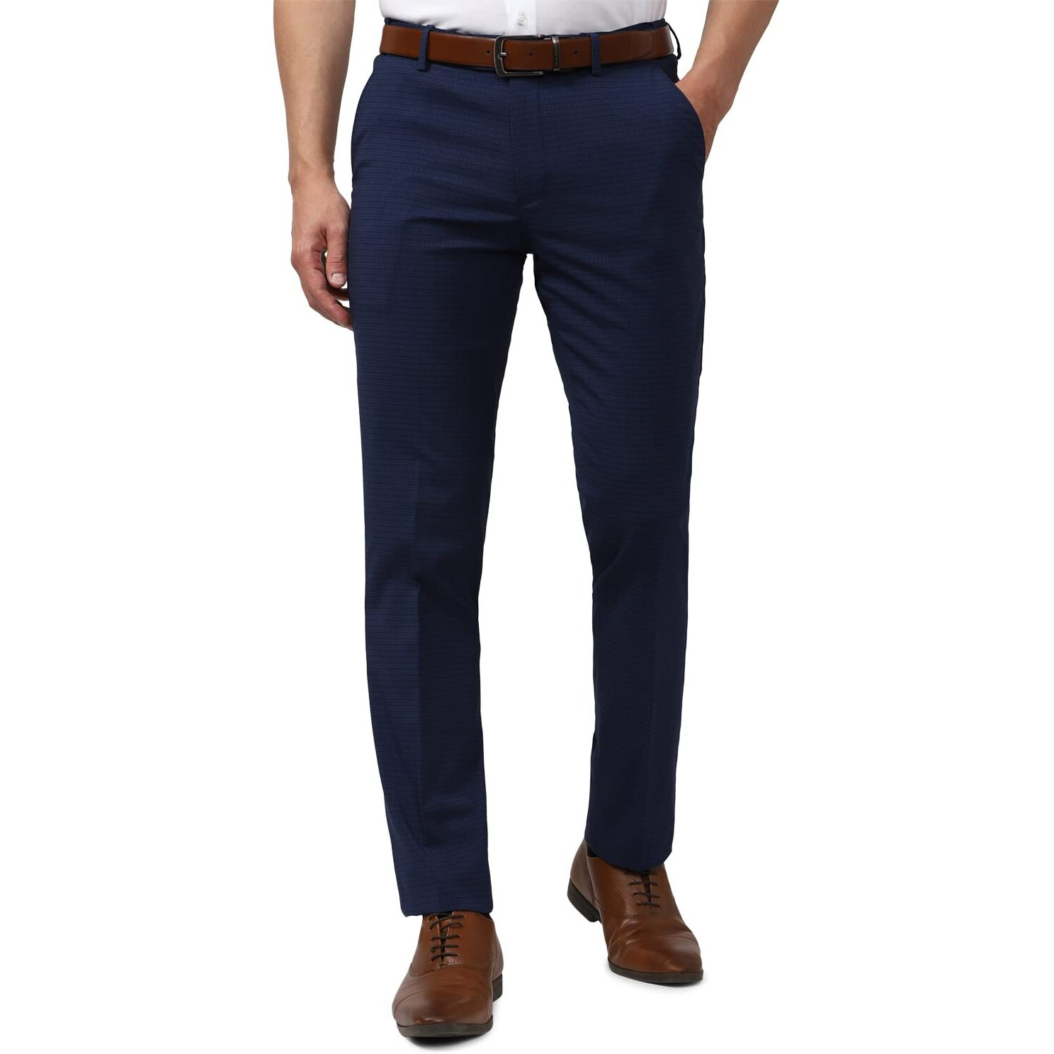 Peter England Men's Slim Fit Solid Formal Trouser Navy