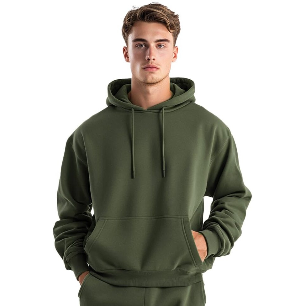 NOBERO Men's Cotton Blend Neck Hooded Oversized Fit Sweatshirt (1M-TWHO-R0041_Olive Green, X_Large)