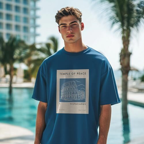 Nobero Men's Solid Oversized Fit T-Shirt (1M-TWRT-C0748_Marine XL) Blue