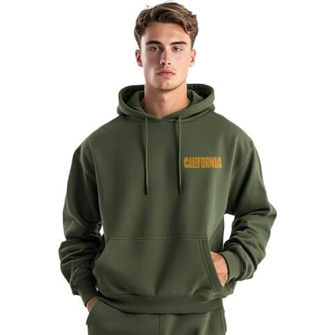 NOBERO Men's Cotton Neck Hooded Sweatshirt (1M-TWRH-C0737_Olive Green