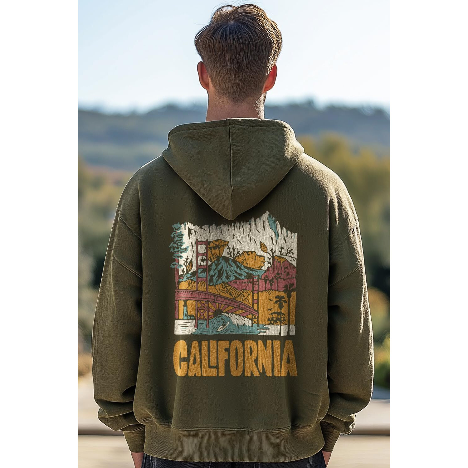 NOBERO Men's Cotton Neck Hooded Oversized Sweatshirt (1M-TWRH-C0737_Olive Green, X_Large)