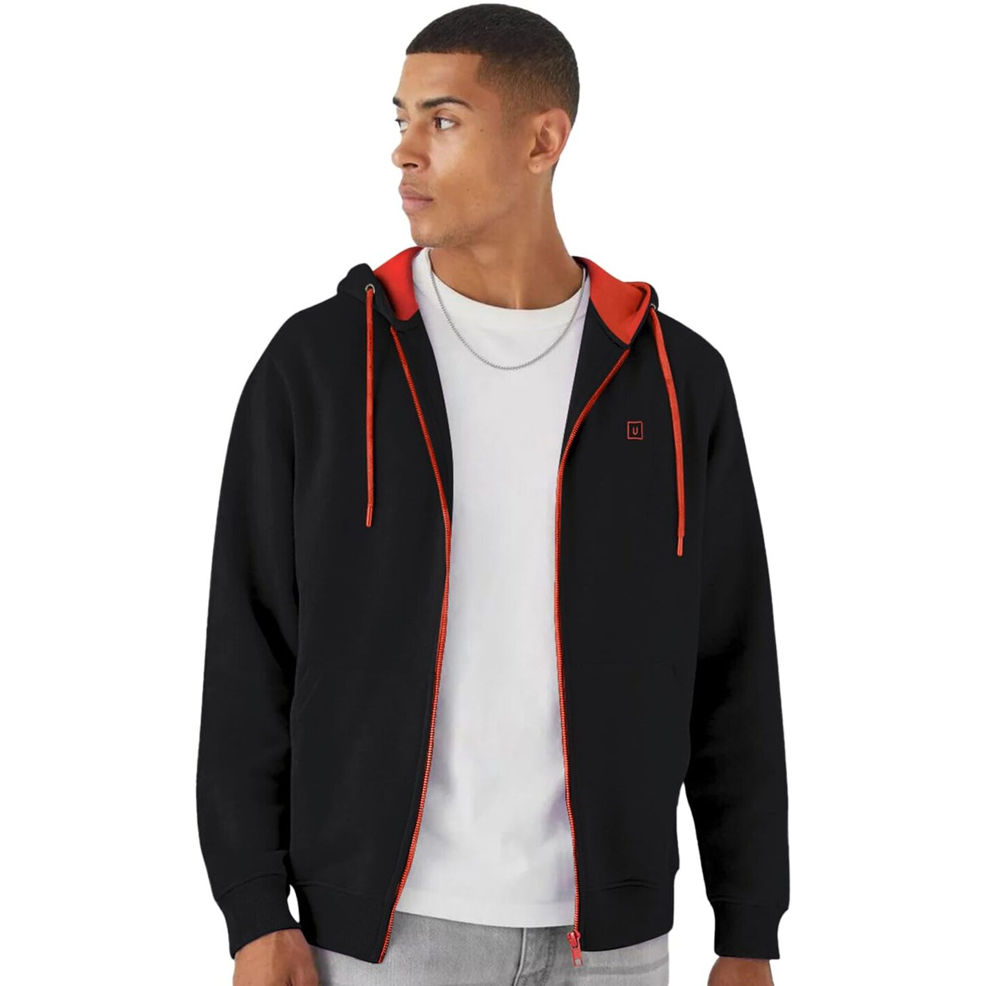 Urbano Fashion Men's Black, Red Cotton Zippered Hooded Sweatshirt (jakt-solconhd-BlackRed-XL)