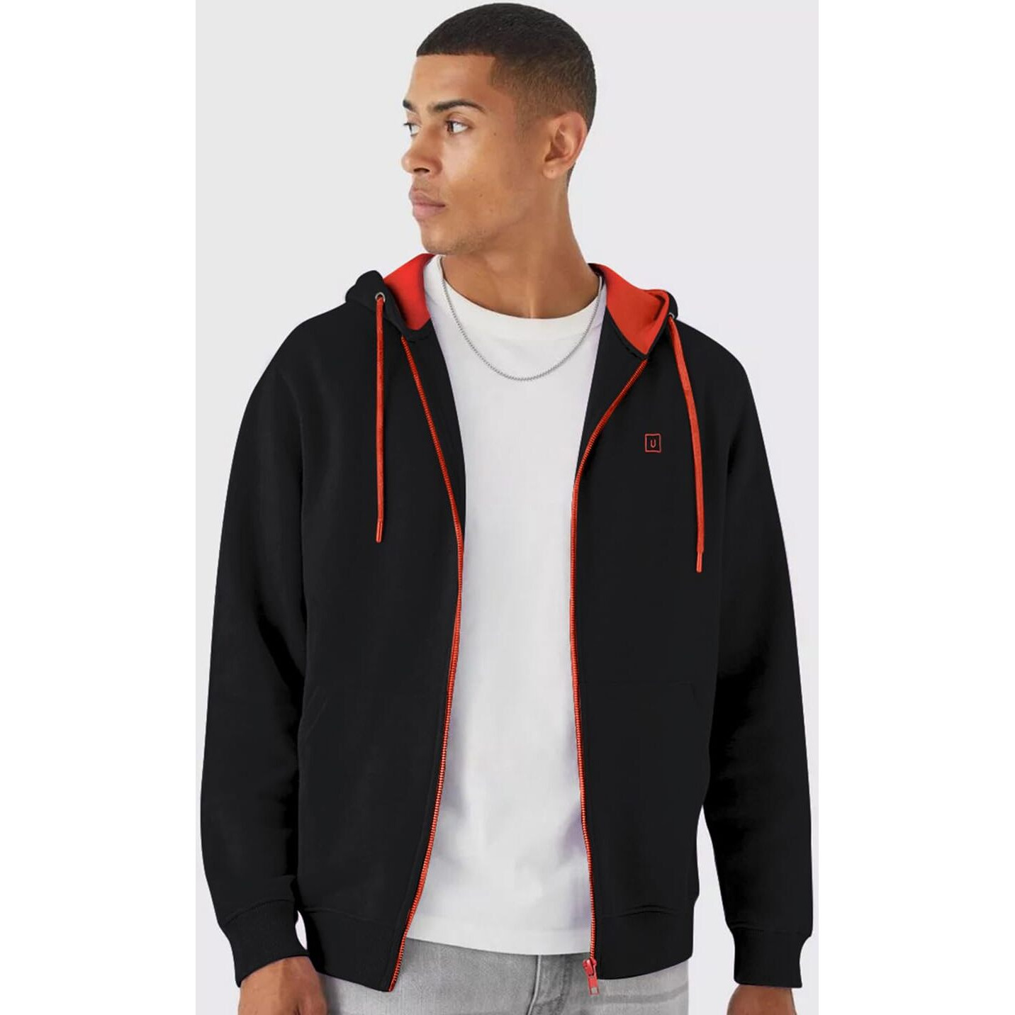 Urbano Fashion Men's Black, Red Cotton Zippered Hooded Sweatshirt (jakt-solconhd-BlackRed-XL)