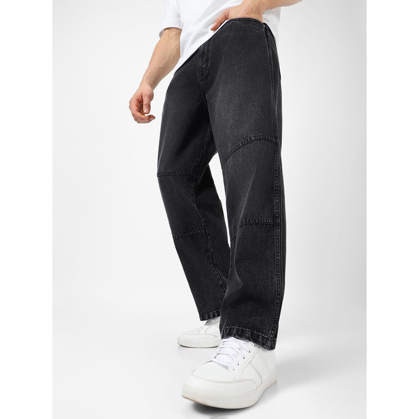 Urbano Fashion Men's Black Loose Baggy Fit Cut and Sew Panelled Jeans Non-Stretchable (jeanlosblcns-black-32)
