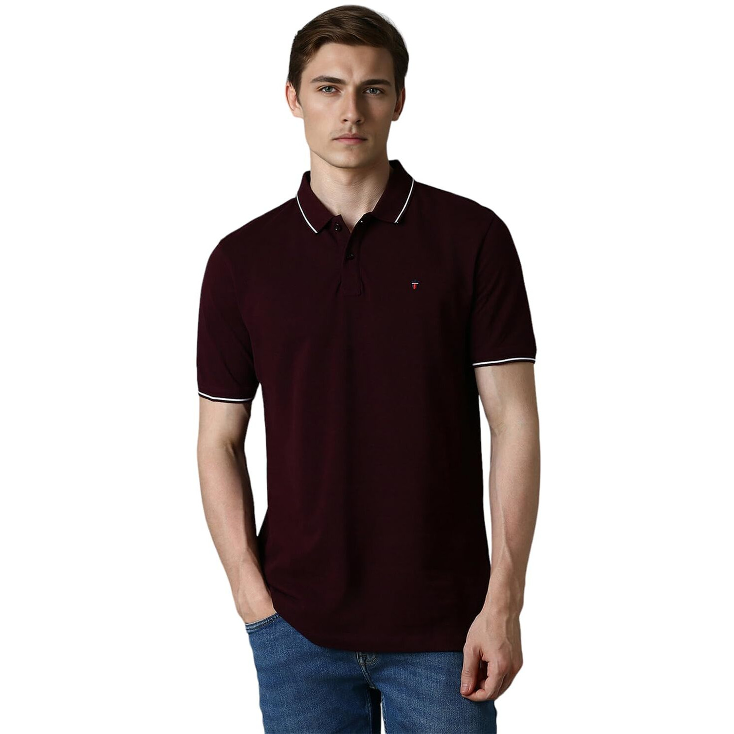 Louis Philippe Men's Solid Slim Fit T-Shirt (LRKPCSLF343897_Mauve
