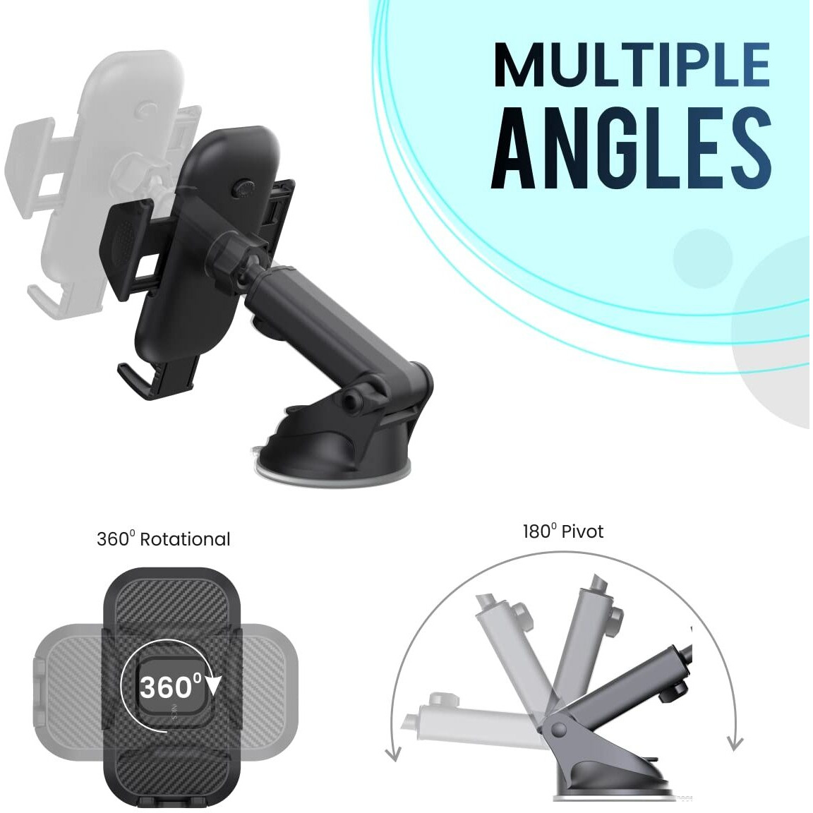 Portronics Clamp M Car Mobile Holder with 360 Rotational, Strong Suction Cup, One Click Release Button Compatible with 4 to 6 inch Devices(Black)