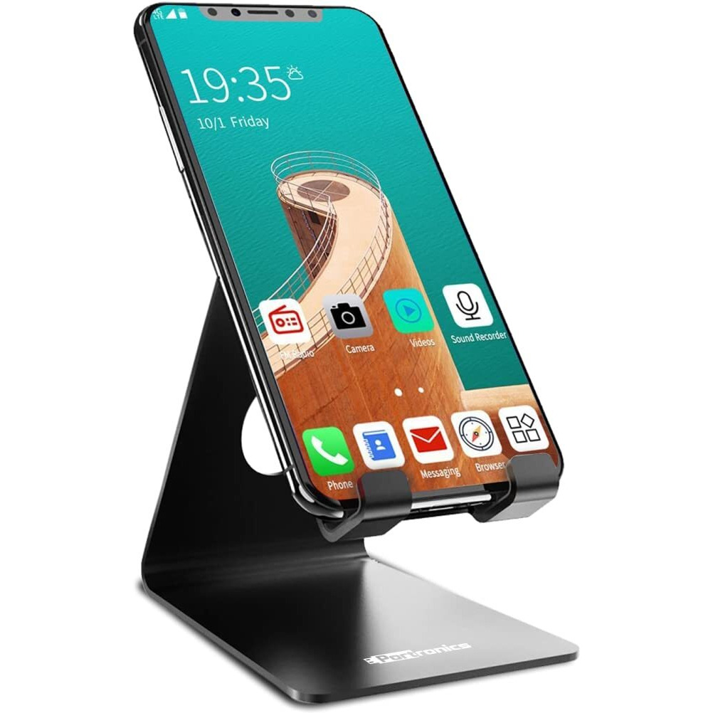 Portronics MODESK Universal Mobile Holder Stand with Metal Body, Anti Skid Design, Light Weight for All Smartphones, Tablets, Kindle, iPad(Black)
