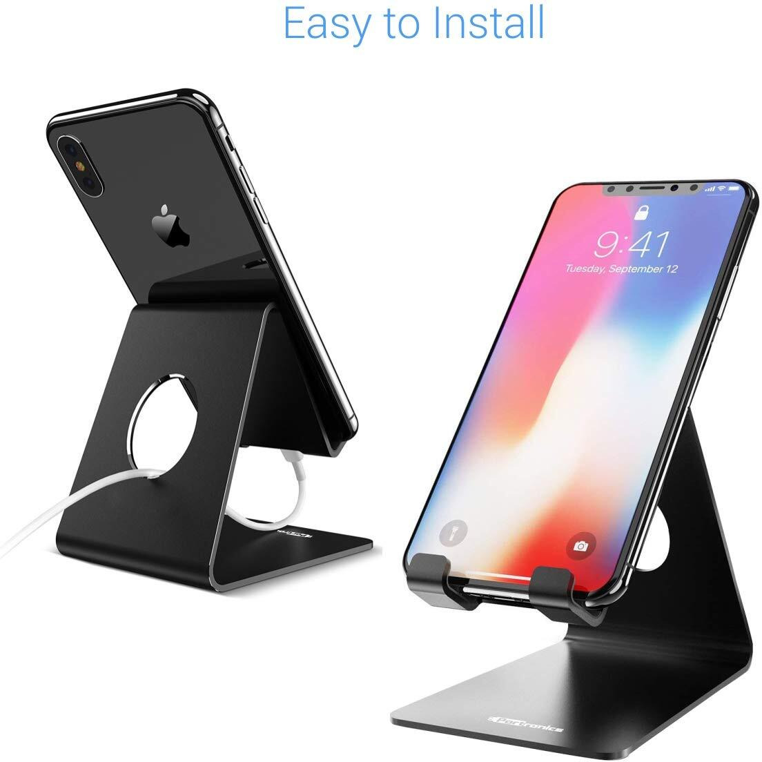 Portronics MODESK Universal Mobile Holder Stand with Metal Body, Anti Skid Design, Light Weight for All Smartphones, Tablets, Kindle, iPad(Black)