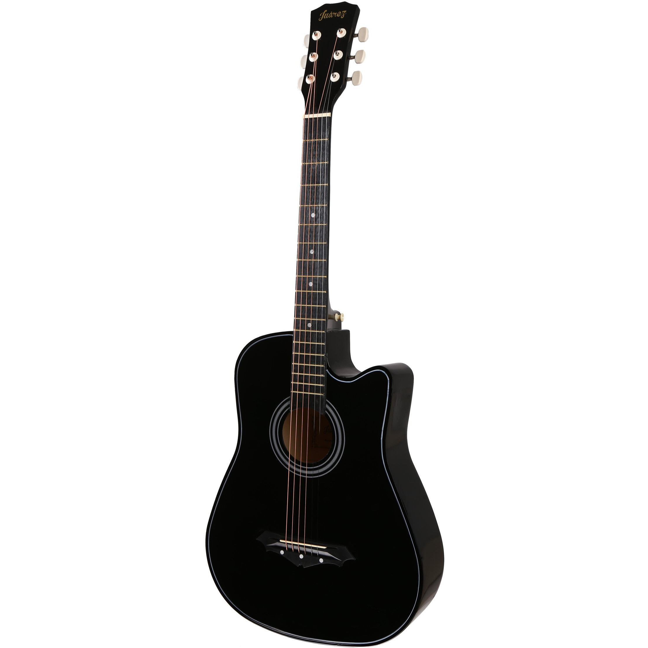 Jurez Acoustic Guitar Kit, 38 Inch Cutaway, 038C with Bag, Strings, Pick and Strap, Black