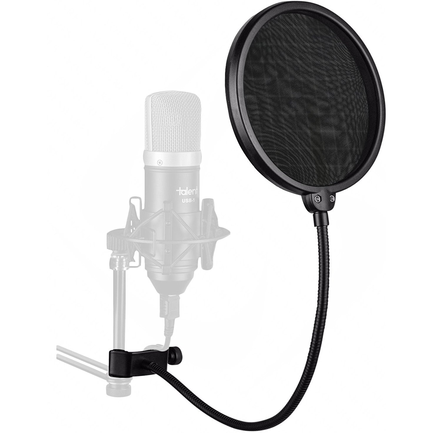 Jurez PF-100 6-inch Studio Microphone Pop Filter Shield Mask, Double Mesh Wind Screen with 360 Flexible Gooseneck and Quick Mount or Release Clamp for Recording, Singing and Broadcast Studio