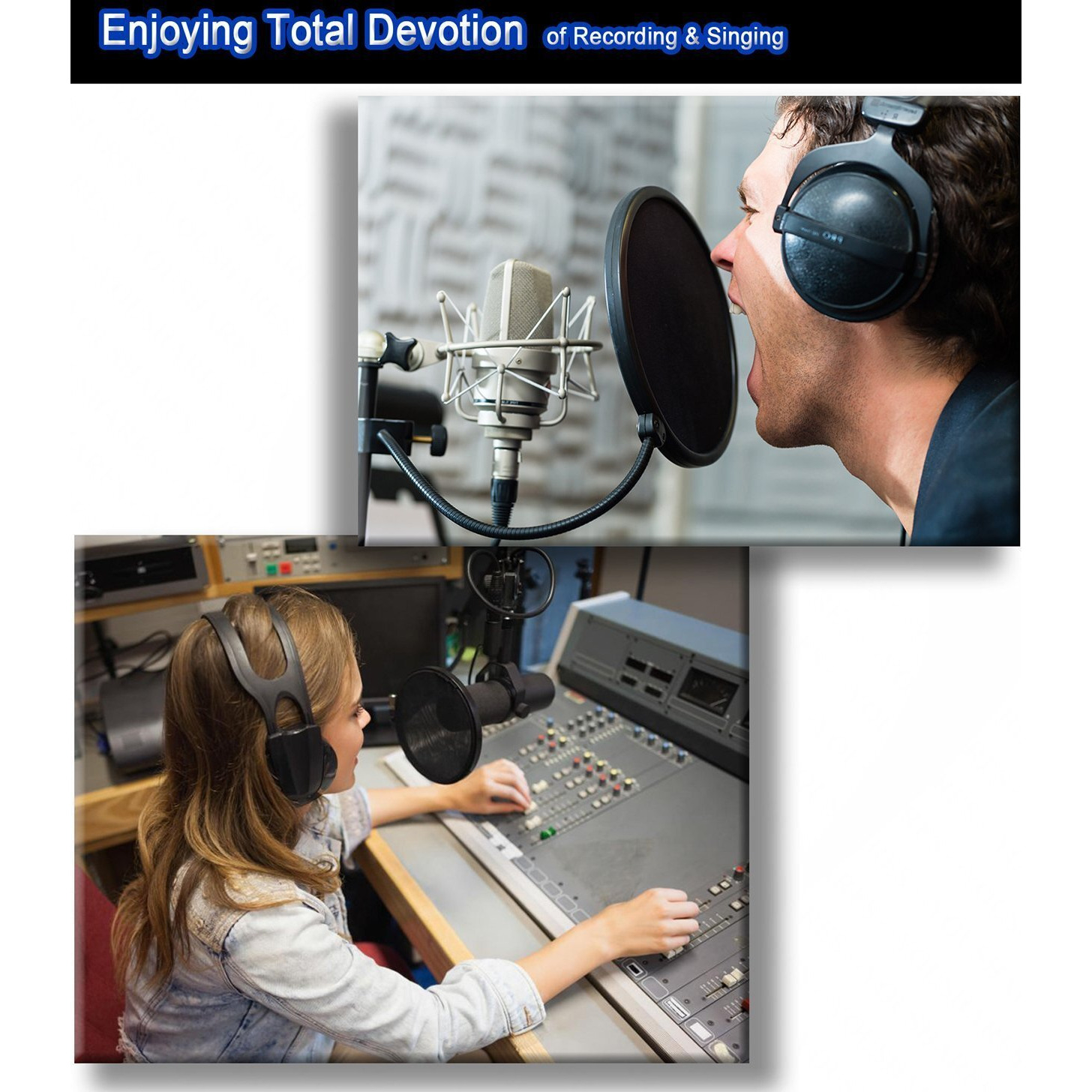 Jurez PF-100 6-inch Studio Microphone Pop Filter Shield Mask, Double Mesh Wind Screen with 360 Flexible Gooseneck and Quick Mount or Release Clamp for Recording, Singing and Broadcast Studio
