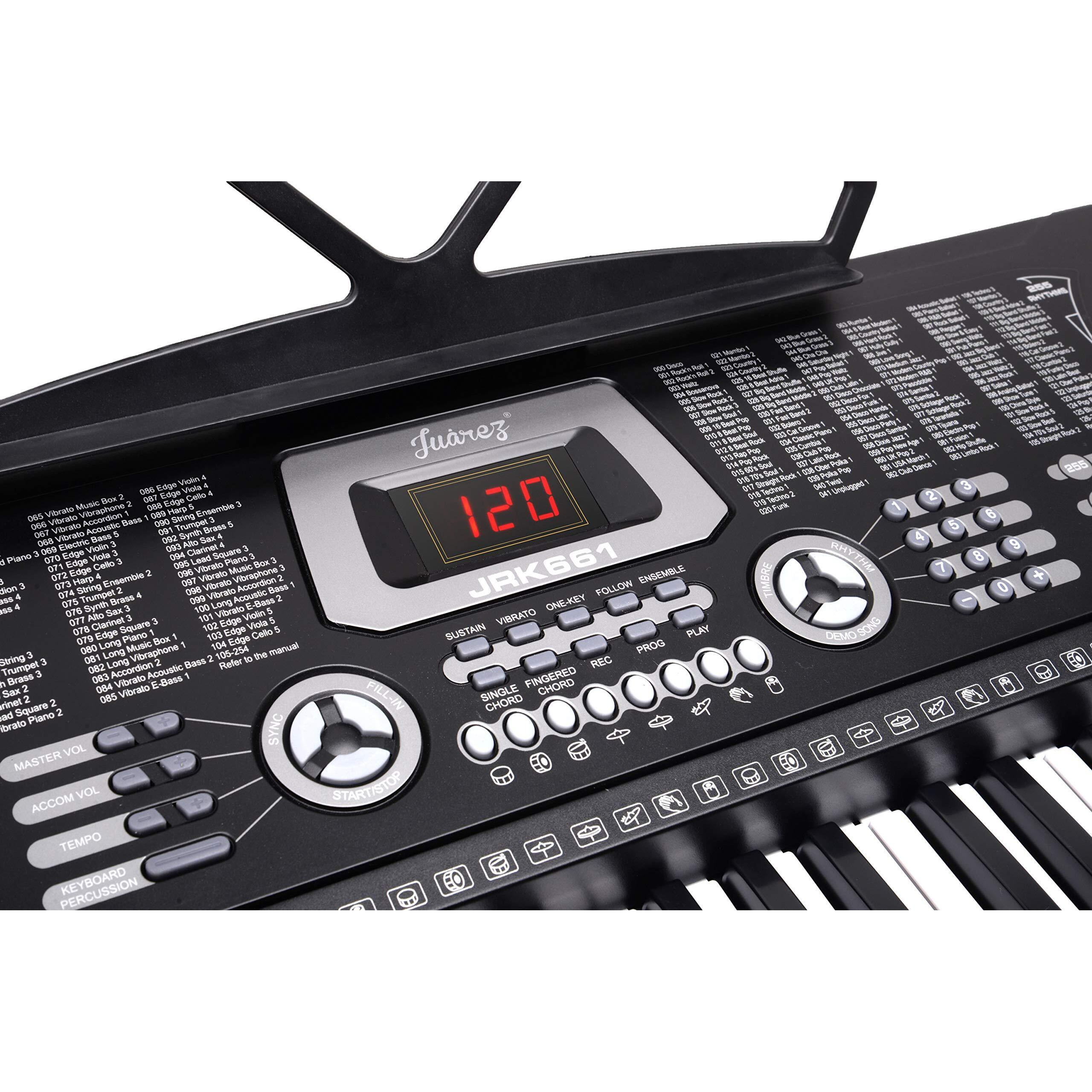 JUAREZ Octav JRK661 61-Key Electronic Keyboard Piano with LED Display | Adapter | Key Note Stickers | Mic |Music Sheet Stand | 255 Rhythms | 255 Timbres | 24 Demos | 8 Percussions