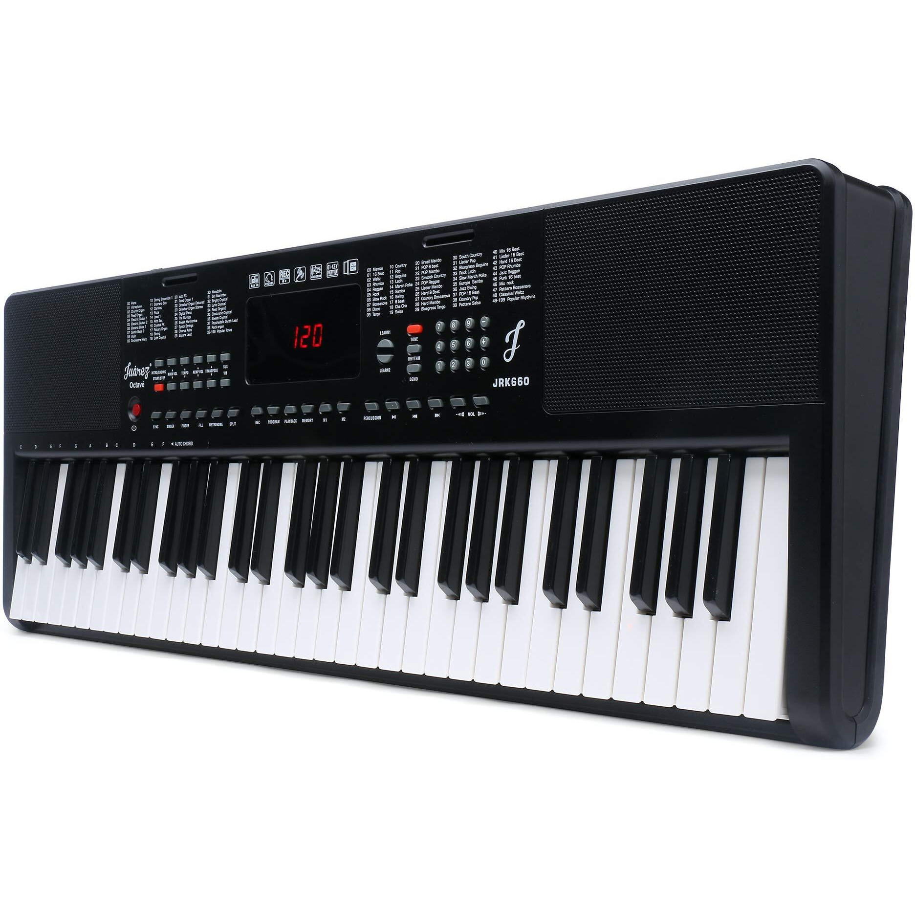 JUAREZ Octav JRK660 61-Key Electronic Teaching Keyboard Piano with LED Display | Adapter | Key Note Stickers |Music Sheet Stand| 200 Rhythms | 200 Timbres |40 Demos|USB Output|8 Percussions, With MIC