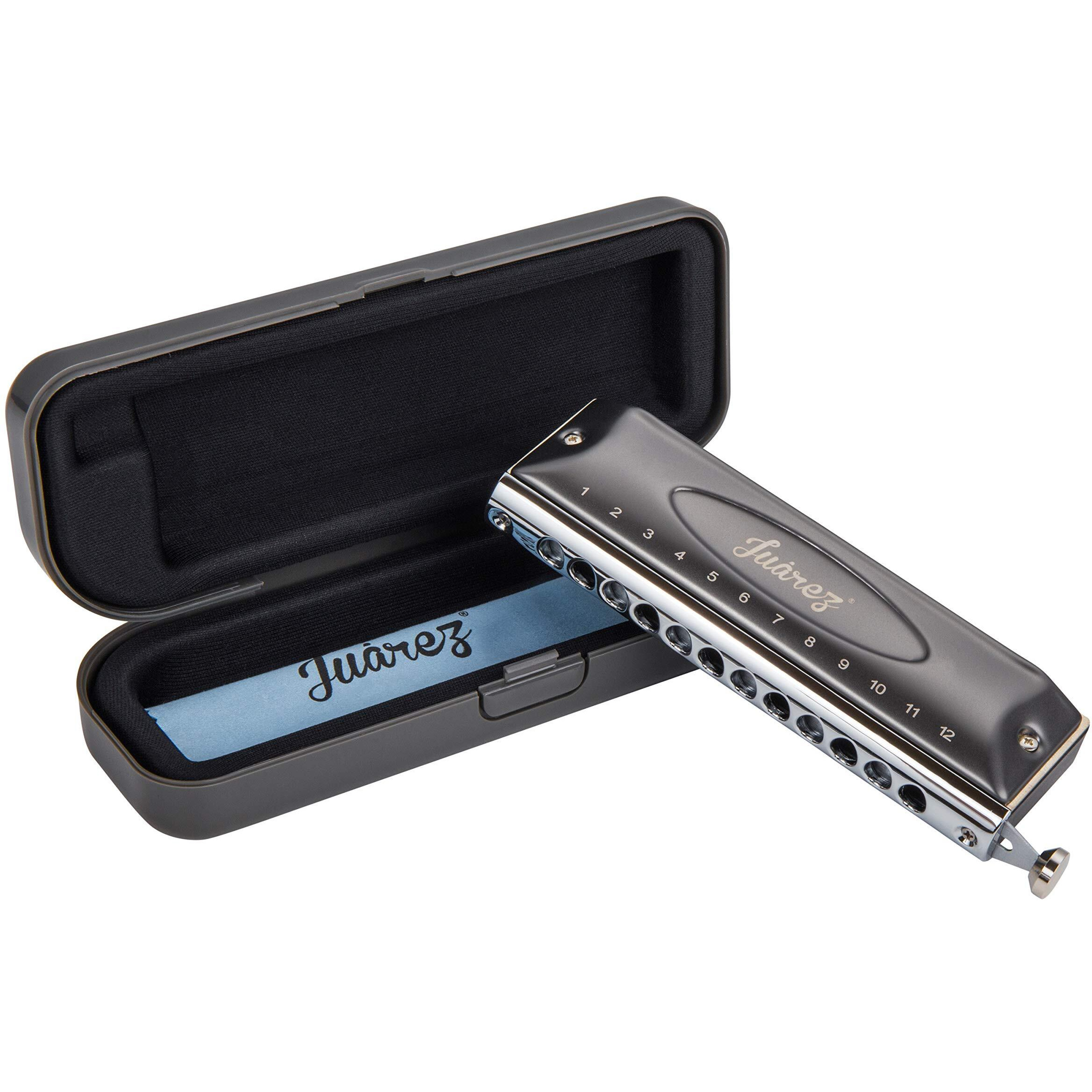 JUAREZ BlackBird JRH1248NV Professional Chromatic Harmonica Key of C Scale | 12 Holes 48 Tones | Mouth Organ | Cover - Stainless Steel | Comb - ABS | Reed - Phosphor Bronze with Cloth & Case