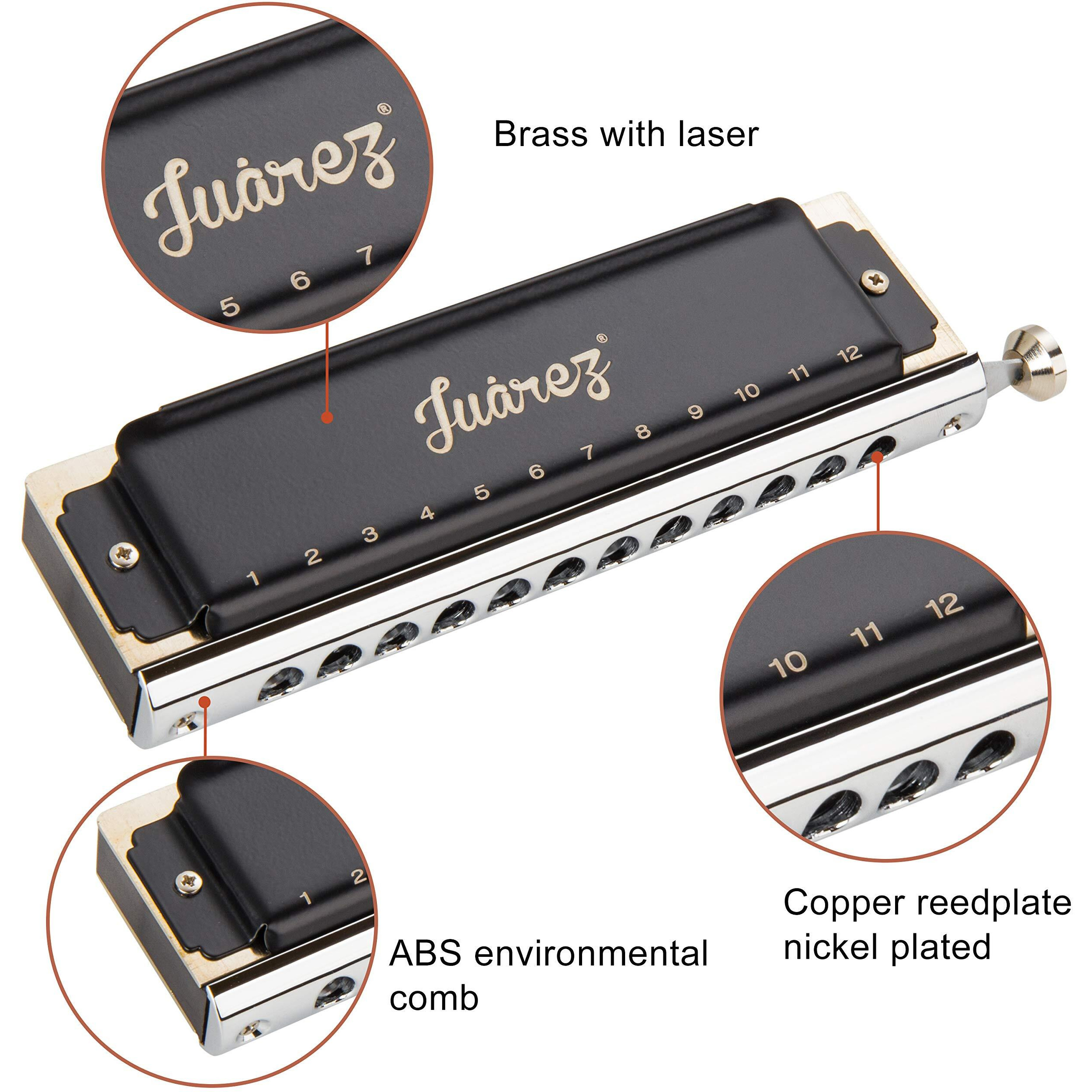 JUAREZ BlackBird JRH1248K Professional Chromatic Harmonica Key of C Scale | 12 Holes 48 Tones | Mouth Organ | Cover - Chrome-Plated Copper Board | Comb - ABS | Reed - Phosphor Bronze with Cloth