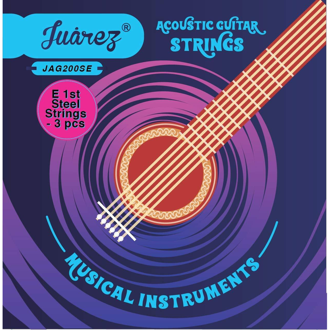 Juarez E 1st x 3 pc Acoustic Guitar Stainless Steel Strings Set, Clear Tone, Hollow Ball End