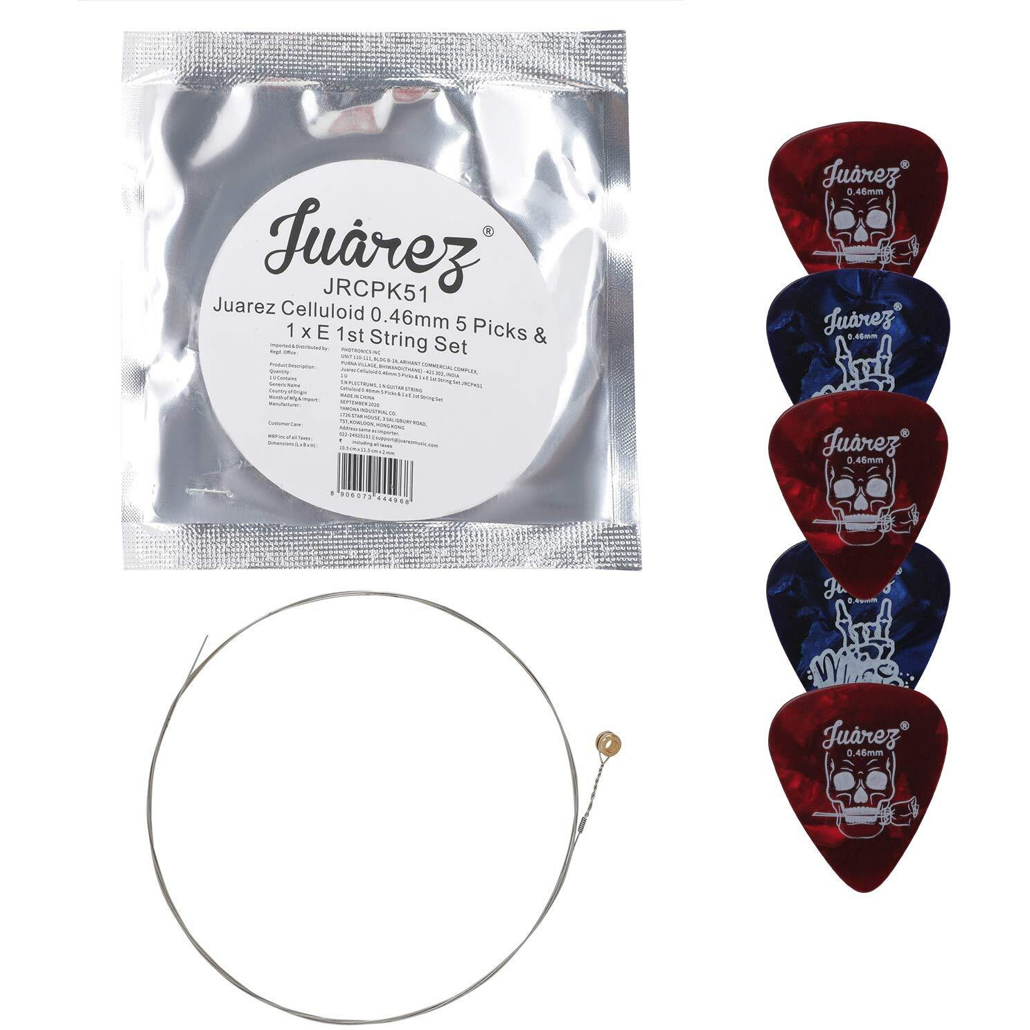 JUAREZ Celluloid 0.46mm 5 Picks & 1 x E 1st String Set JRCPK51