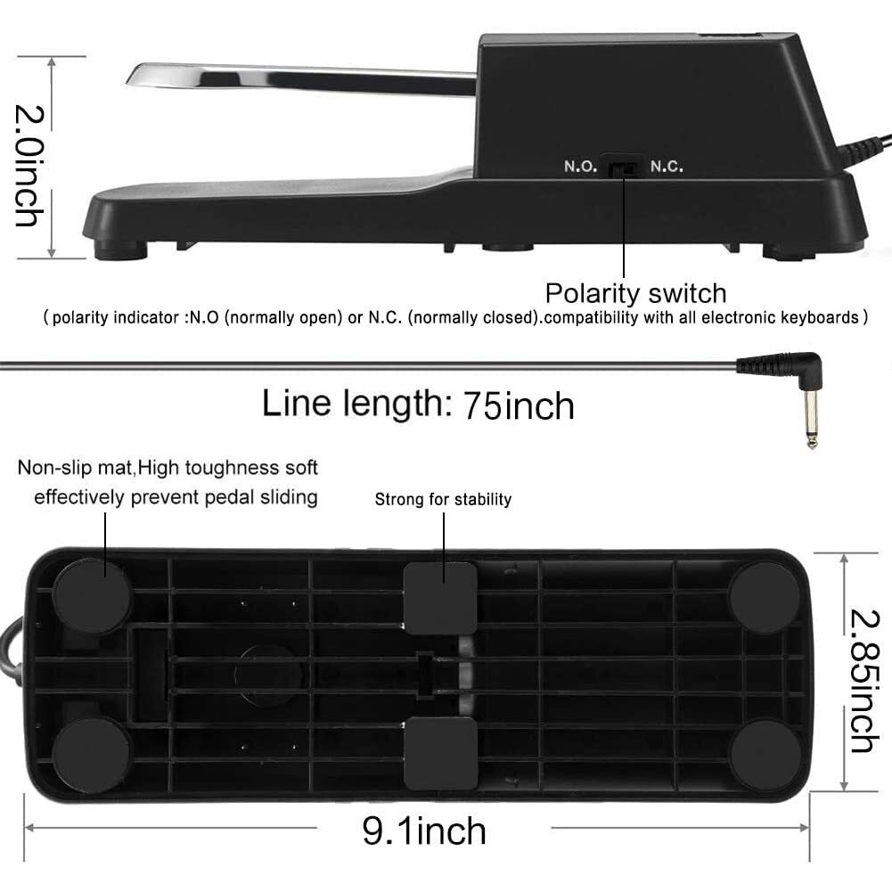 Juarez Piano Sustain Pedal, Keyboard Sustain Pedal for Digital Piano Electronic Keyboard MIDI Synthesizer, Sturdy Durable, with Polarity Switch
