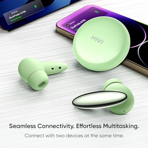 Mivi DuoPods A750 True Wireless Earbuds, 55+ Hrs Playtime, Multi Device Connectivity, AI-ENC for Call Clarity, Type C Fast Charging, Metallic Finish, 13MM Drivers, IPX 4.0, Made in India