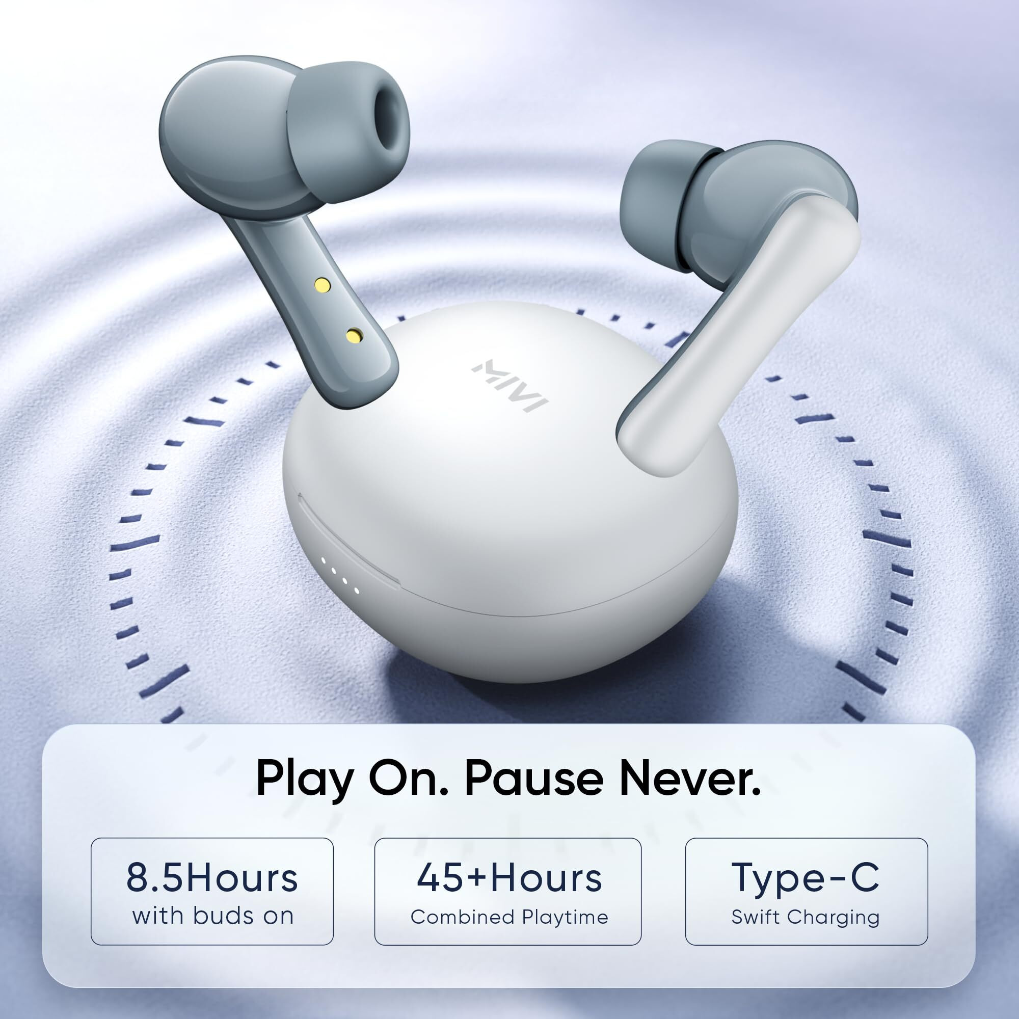 Mivi DuoPods i2 True Wireless Earbuds, 45+ Hrs Playtime, HD Call Clarity, Fast Charging, Type C, 13mm Bass Drivers, IPX 4.0 Sweat Proof, BT v5.3, Made in India Earbuds - White