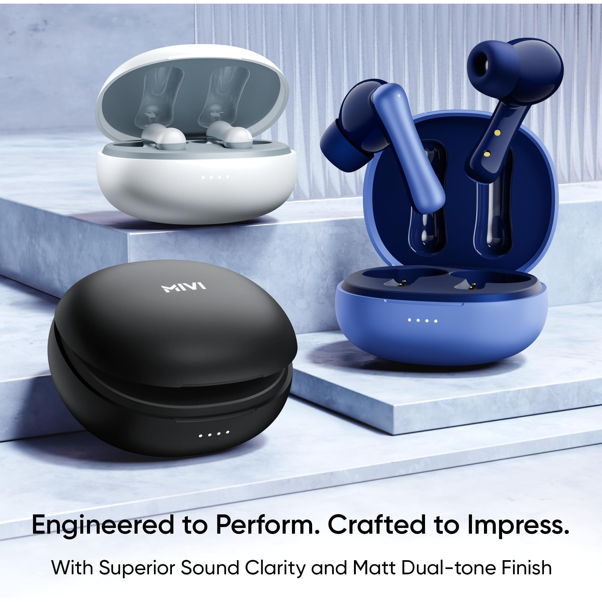 Mivi DuoPods i2 True Wireless Earbuds, 45+ Hrs Playtime, HD Call Clarity, Fast Charging, Type C, 13mm Bass Drivers, IPX 4.0 Sweat Proof, BT v5.3, Made in India Earbuds - White