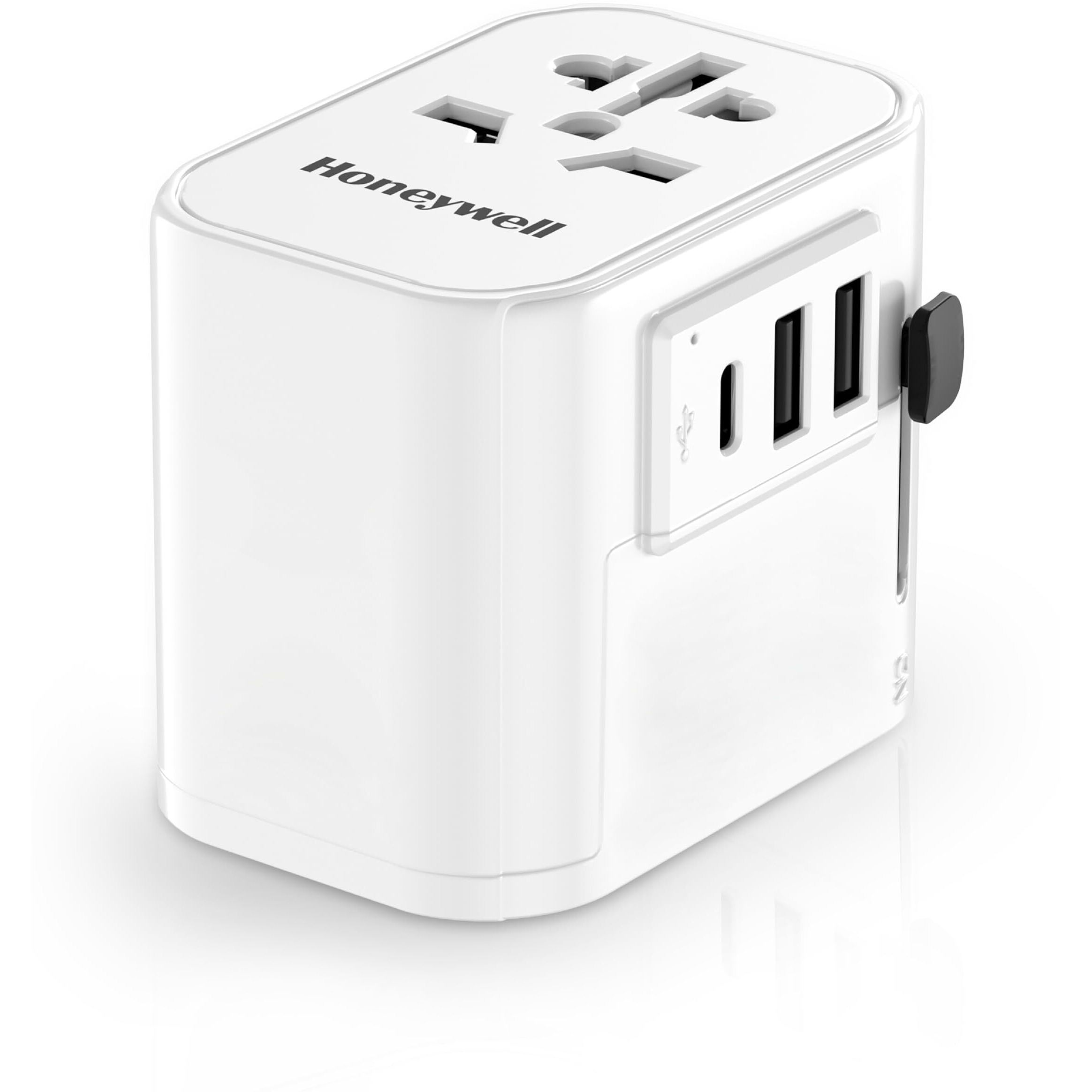 Honeywell Universal World Travel Adapter with 2xUSB Ports,1xTypeC PD30W Port,4-in-1 Worldwide Wall Charger for EU,US,UK & CN, Perfect for Laptop,Cell Phones, Cameras, 3 Years Manufacturer Warranty