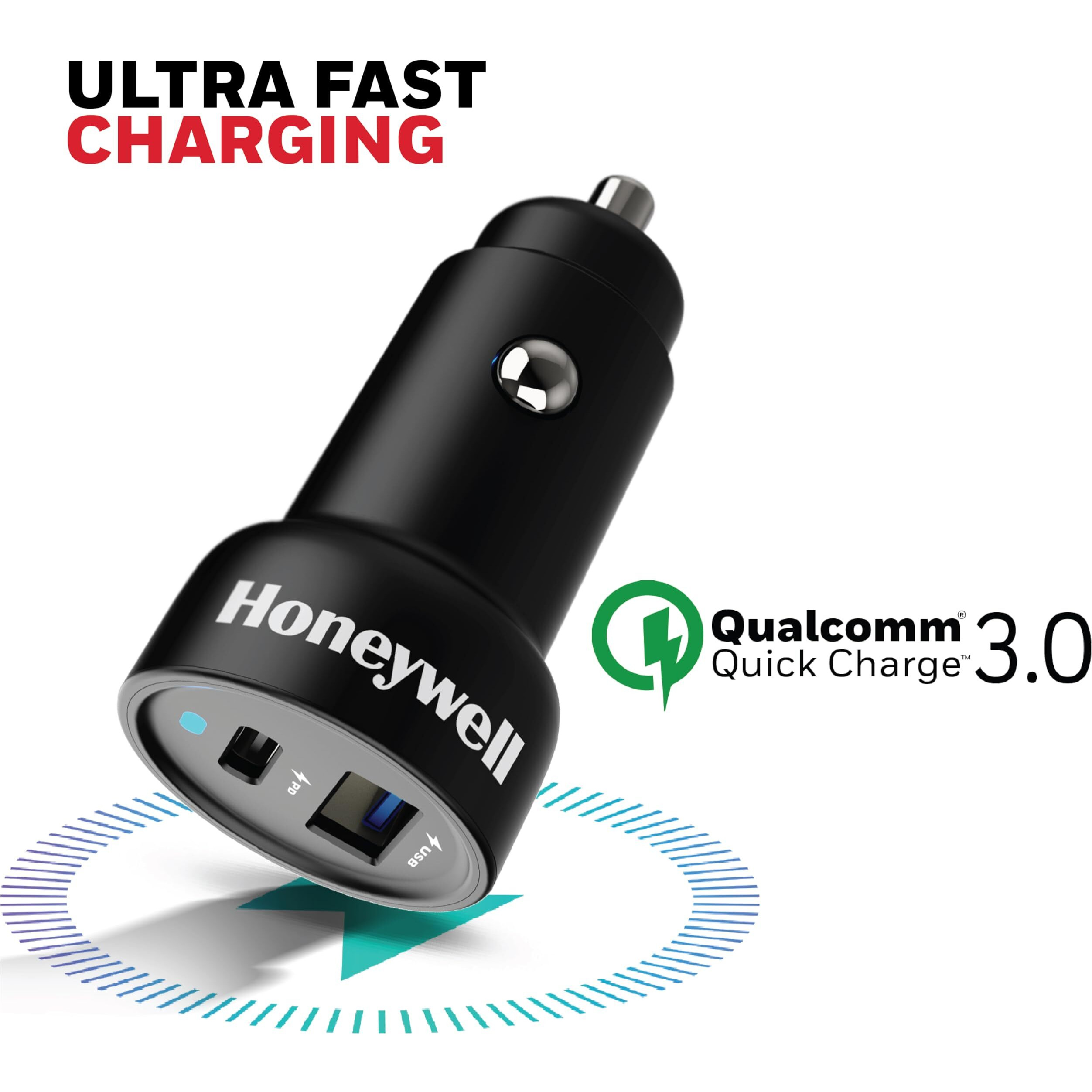 Honeywell Micro CLA 83W PD Smart Car Charger, 65W Type C PD & 18W USB A Port, Ultra-Fast Charging, Compatible with All Car for iPhone, Smartphones, Laptops, Tablets, 3 Years Manufacturer Warranty