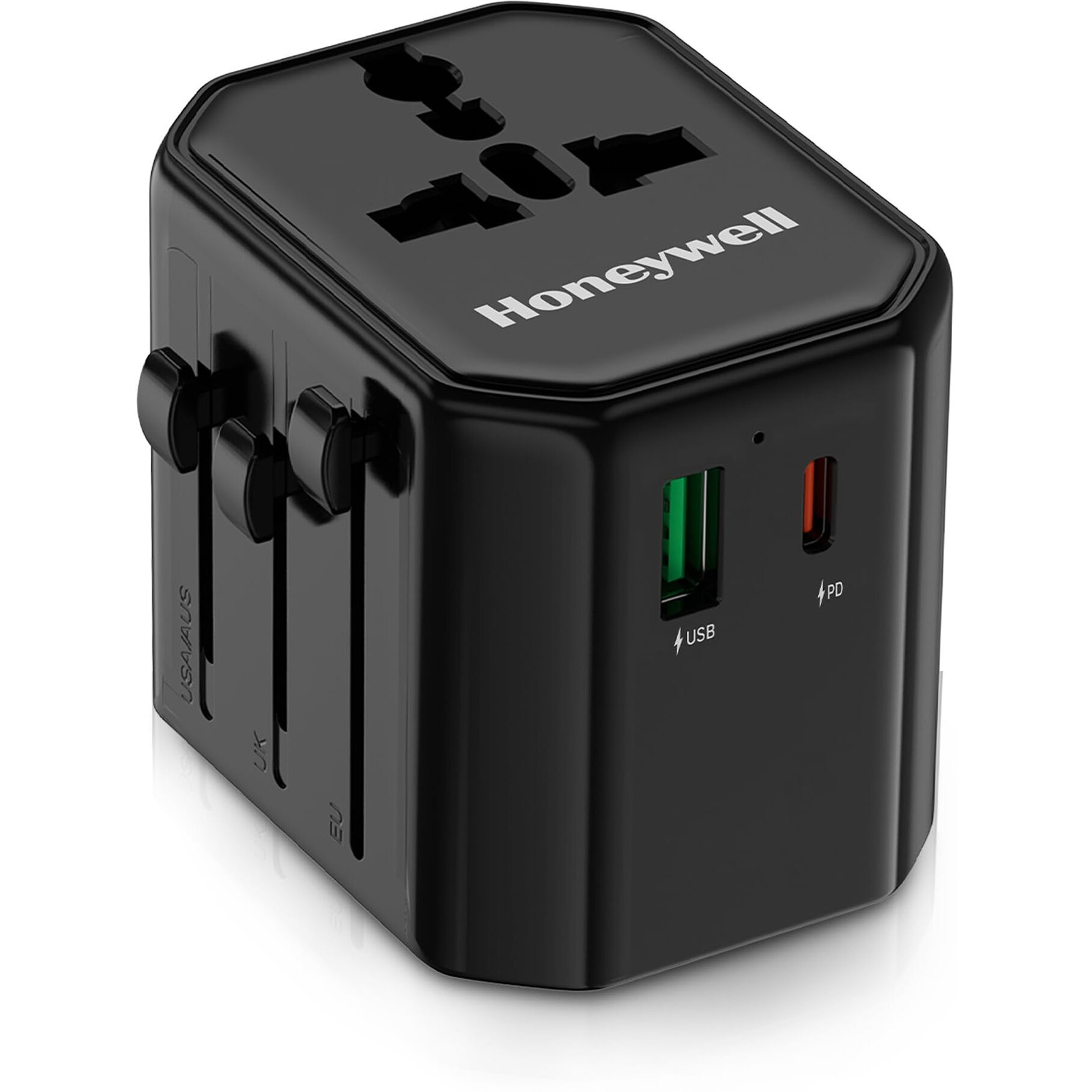 Honeywell New Launch Universal Travel Adapter 12W, 3-in-1 Fast Charging, Universal Socket, TypeC, USBA, Worldwide Wall Charger for EU,US,UK & CN/AUS, Devices, 3Yr Manufacturer Warranty
