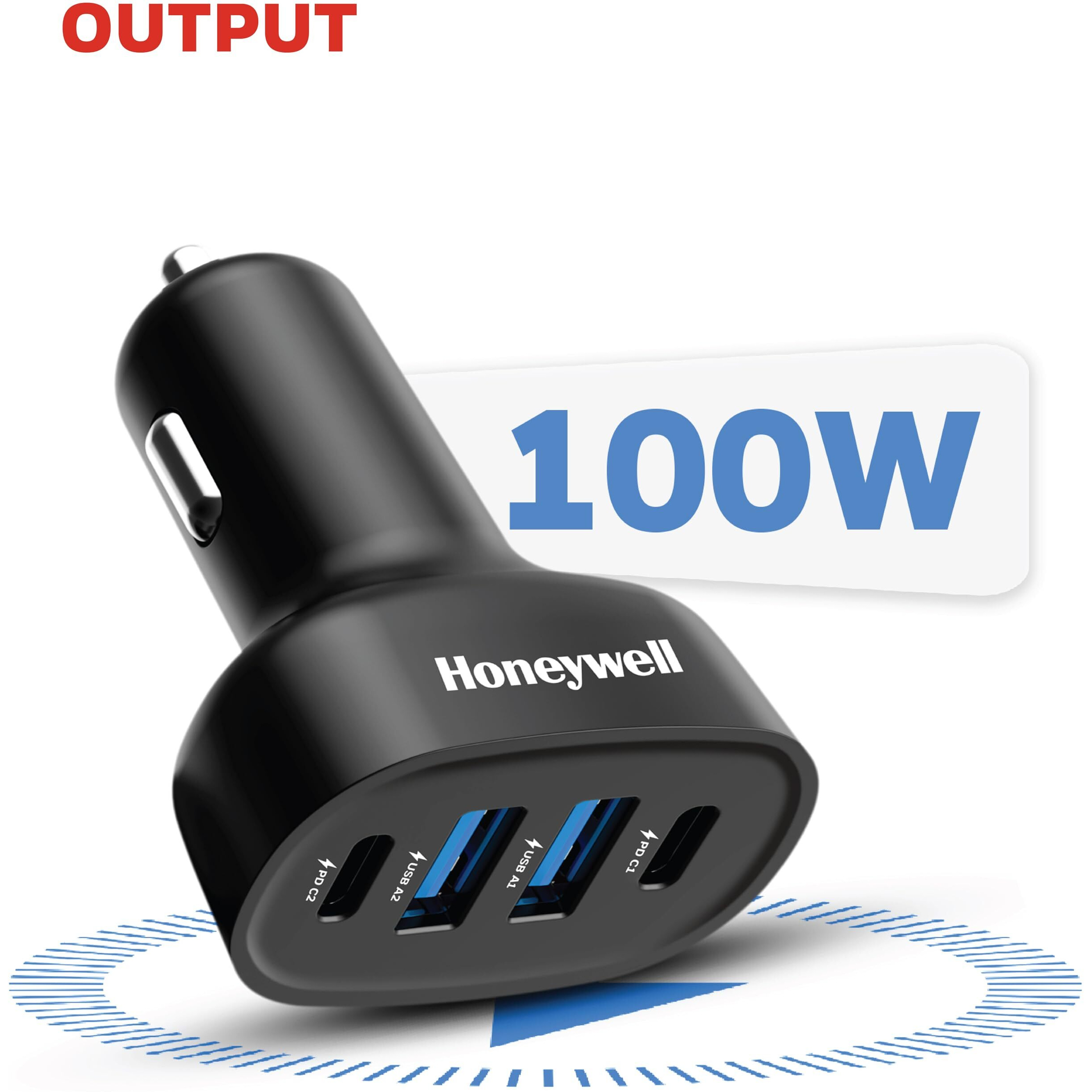 Honeywell Newly Launched Micro CLA 100W PD Smart Car Charger, 2xType C & 2xUSB A Port, Ultra-Fast Charging, Compatible with All Smartphone and Apple Devices (iPhone X and Above variants)