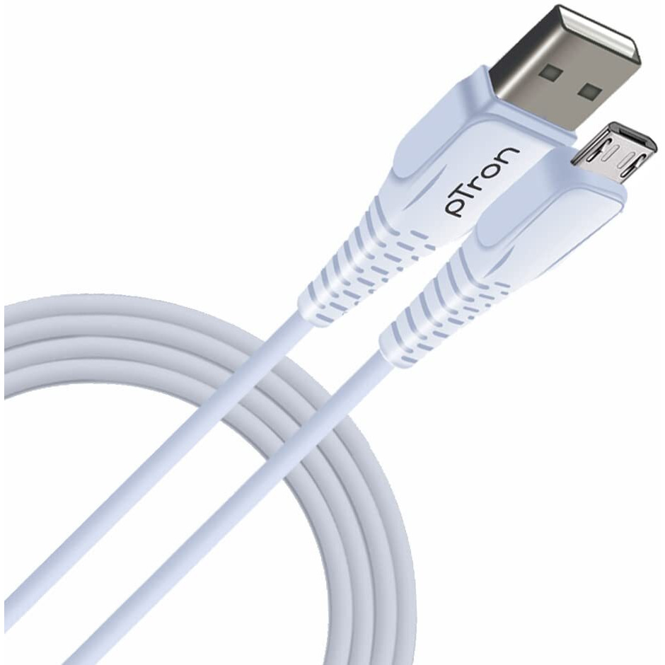 pTron USB-A to Micro USB 2.4A Fast Charging Cable compatible with Android Phones/Tablets, 480mbps Data Transfer Speed, Made in India, Solero M241 Tangle-free USB Cable (Round, 1M, White)