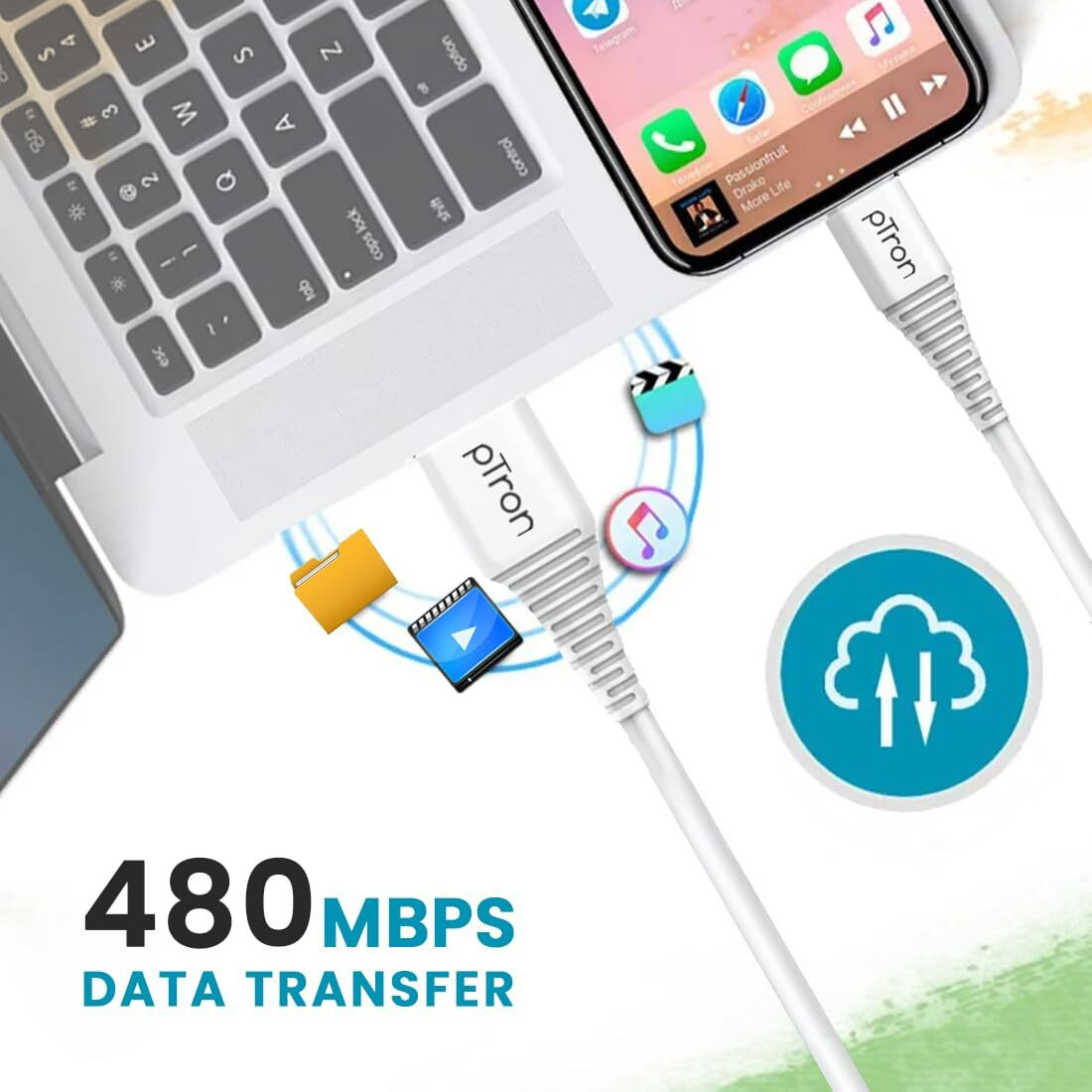 pTron USB-A to Micro USB 2.4A Fast Charging Cable compatible with Android Phones/Tablets, 480mbps Data Transfer Speed, Made in India, Solero M241 Tangle-free USB Cable (Round, 1M, White)
