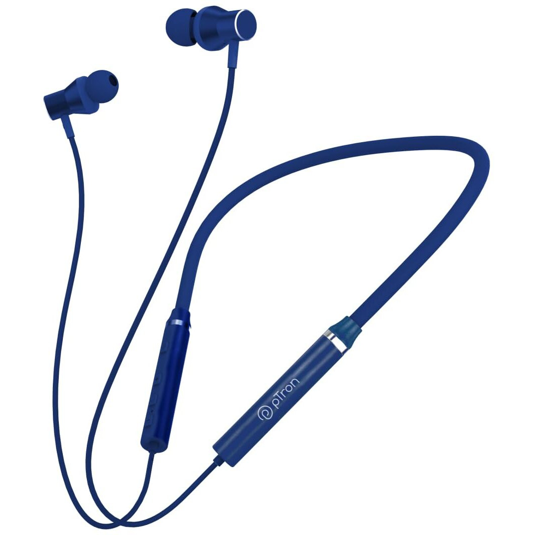 pTron Tangentbeat in-Ear Bluetooth Wireless Headphones with Mic, Punchy Bass, 10mm Drivers, Clear Calls, Dual Pairing, Fast Charging, Magnetic Buds, Voice Assist & IPX4 Wireless Neckband (Dark Blue)