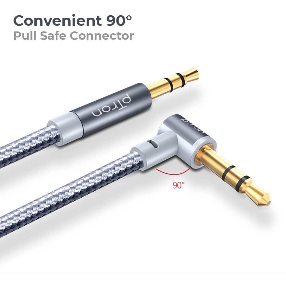 pTron 3.5mm Male to Male Stereo Aux Cable, compatible with Smartphones/Tablets, 90 Degree Gold-plated Connectors, Solero A15 Tangle-free Metal Shell Audio Cable (Nylon Braided, 1.5M, Grey)