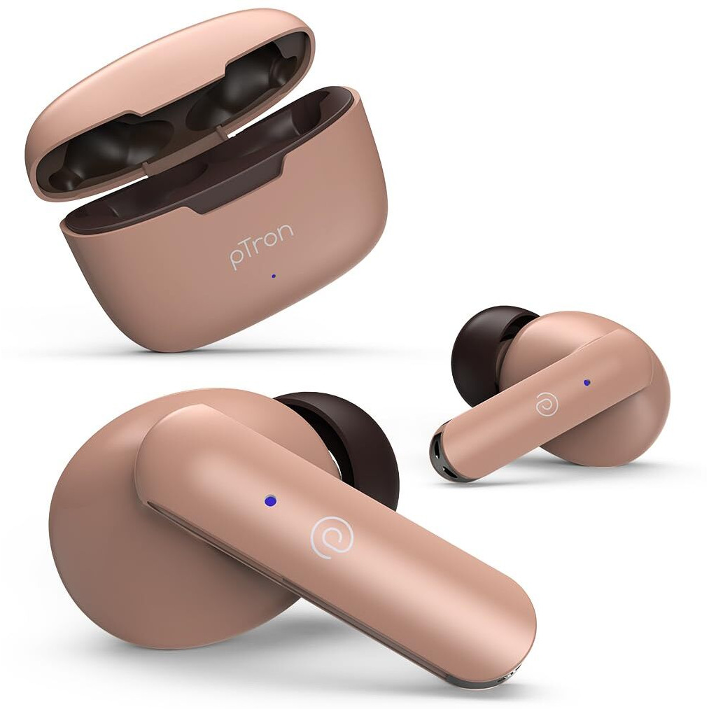 pTron Bassbuds Duo in-Ear Wireless Earbuds with Immersive Sound,32Hrs Playtime,Clear Calls TWS Earbuds,Bluetooth V5.1 Headphone,Type-C Fast Charging,Voice Assistant&Ipx4 Water Resistant (Brown)