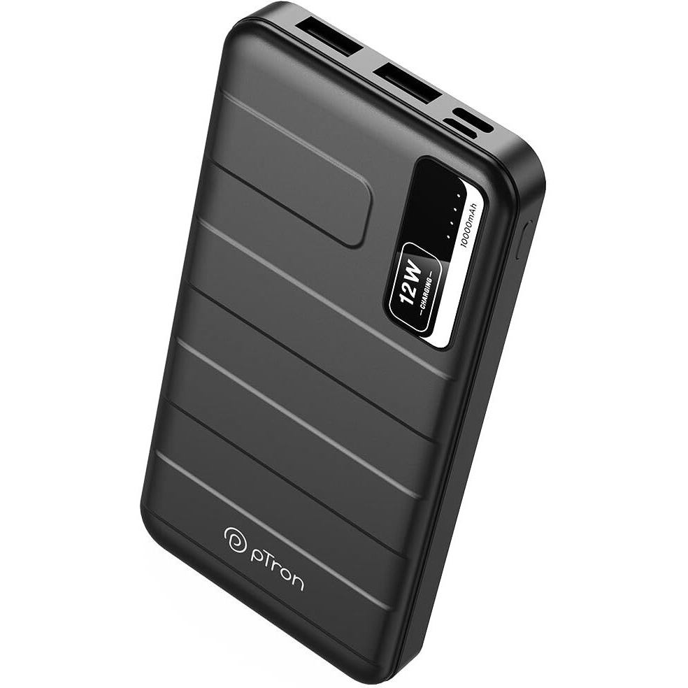 pTron Dynamo Nitro 10000mAh 12W Power Bank, Dual USB Charging Ports, 2 Input Ports Type-C & Micro USB, Made in India, Multiple Layers of Protection & BIS Certified (Black)