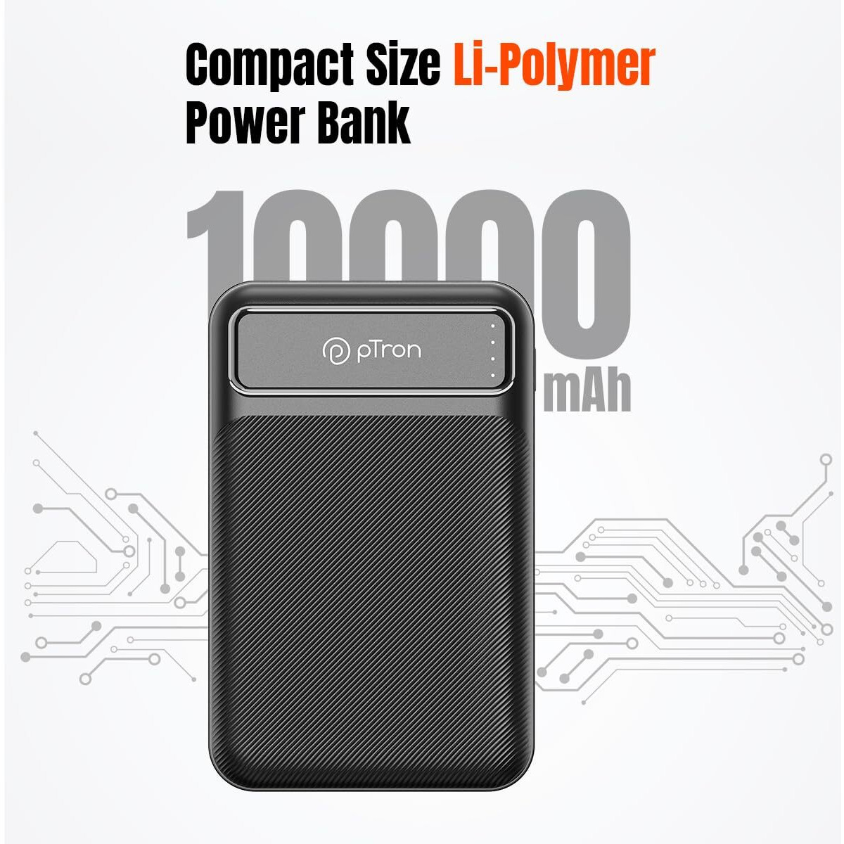 pTron Dynamo Spark 10000mAh 22.5W Power Bank, Compact Size Fast Charging, 20W PD Fast Charging, Supports Xiamo, Redmi, Samsung, iPhone, Oneplus, Oppo, 3 Output & 2 Input Ports (Black)