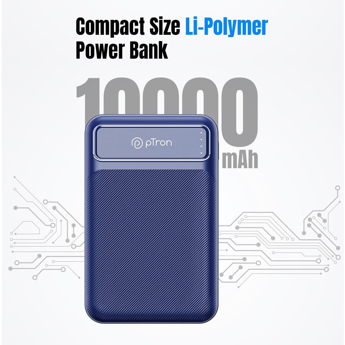 pTron Dynamo Spark 10000mAh 22.5W Power Bank, Compact Size Fast Charging, Supports VOOC/Wrap/Dash USB Charging, 20W PD Fast Charging, 3 Output Ports, 2 Input Ports & BIS Certified (Blue)