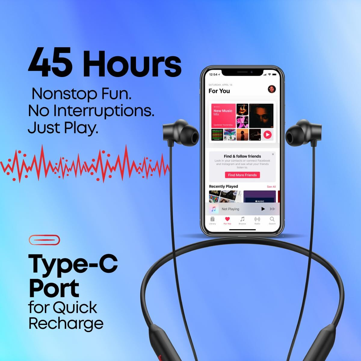 pTron Tangent Eon in-Ear Bluetooth 5.3 Wireless Headphones, 45H Playtime, HD Mic & TruTalk AI-ENC Calls, Movie/Music Modes, Dual Device Pairing & Type-C Fast Charging & IPX5 (Black)