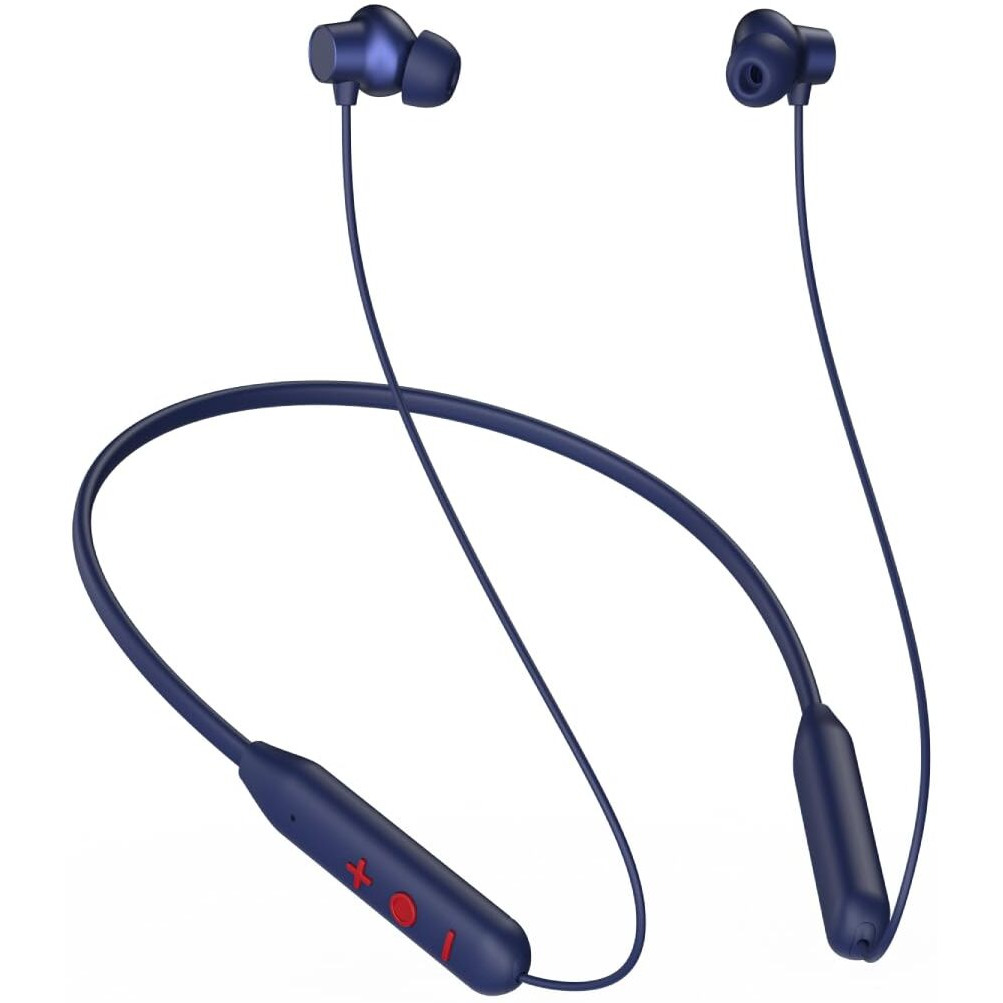 pTron Tangent Eon in-Ear Bluetooth 5.3 Wireless Headphones, 45H Playtime, HD Mic & TruTalk AI-ENC Calls, Movie/Music Modes, Dual Device Pairing & Type-C Fast Charging & IPX5 (Dark Blue)