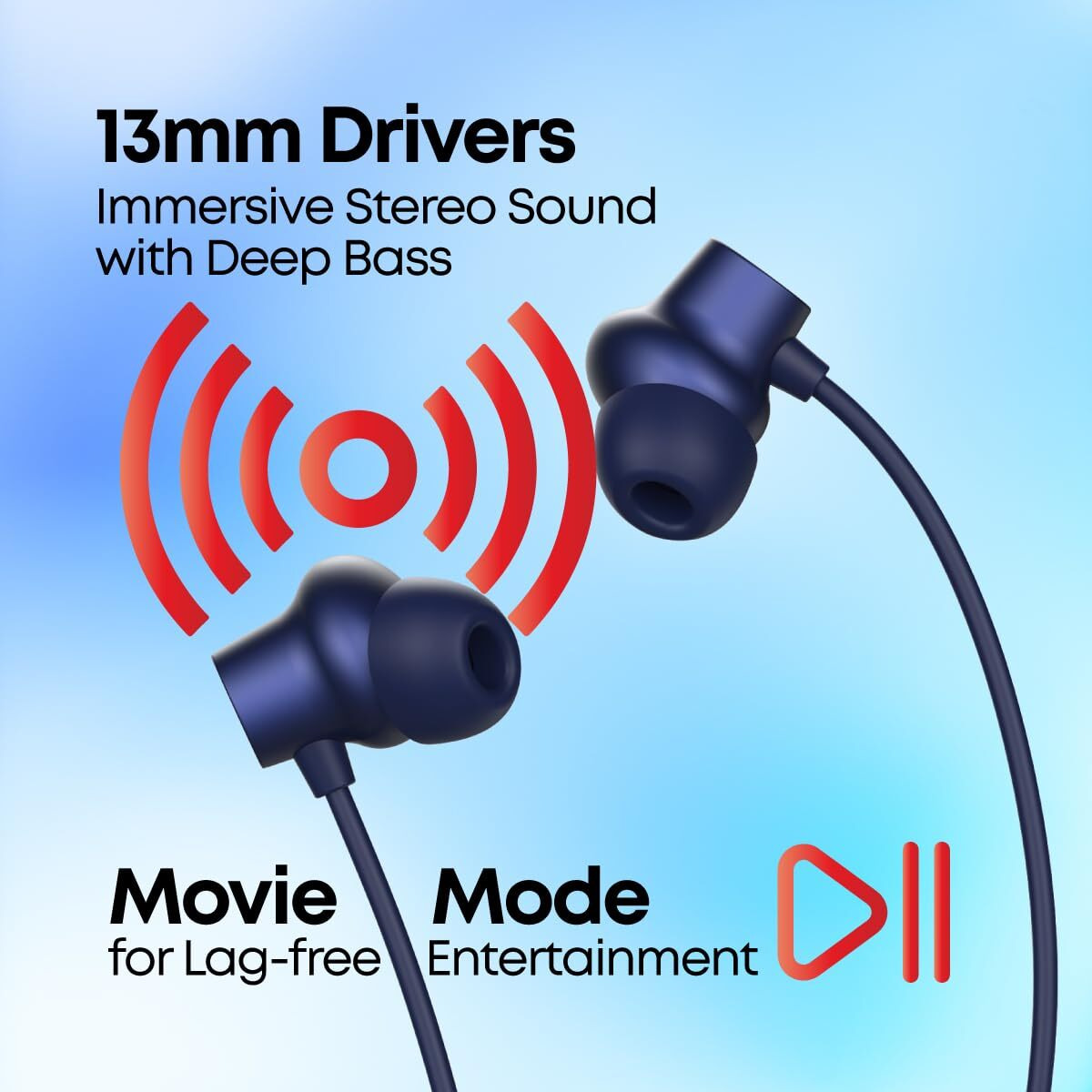 pTron Tangent Eon in-Ear Bluetooth 5.3 Wireless Headphones, 45H Playtime, HD Mic & TruTalk AI-ENC Calls, Movie/Music Modes, Dual Device Pairing & Type-C Fast Charging & IPX5 (Dark Blue)