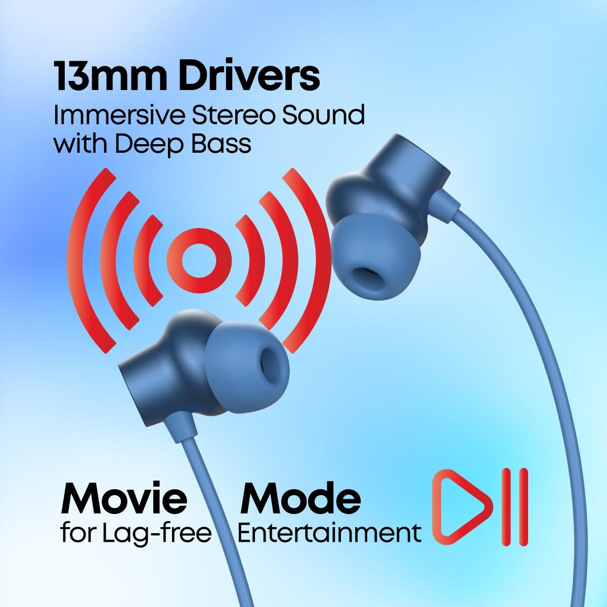 pTron Newly Launched Tangent Eon in-Ear Bluetooth 5.3 Wireless Headphones, 45H Playtime, HD Mic & TruTalk AI-ENC Calls, Movie/Music Modes, Dual Device Pairing & Type-C Fast Charging & IPX5 (Blue)