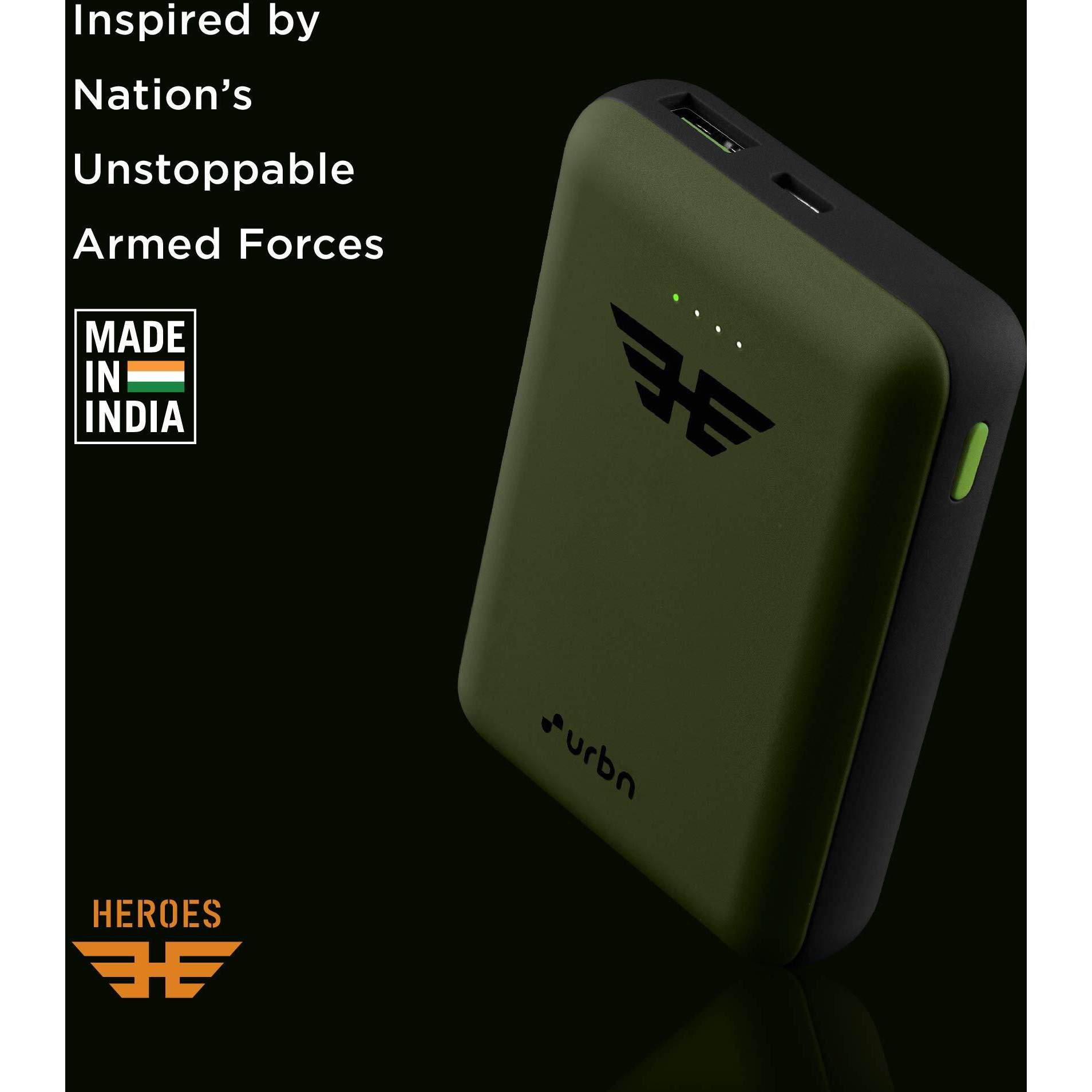URBN 10000 mAh Ultra Compact 22.5W Super Fast Charging Pocket Power Bank with Quick Charge & Power Delivery, Type C Input/Output, Made in India, Type C Cable Included (Camo)