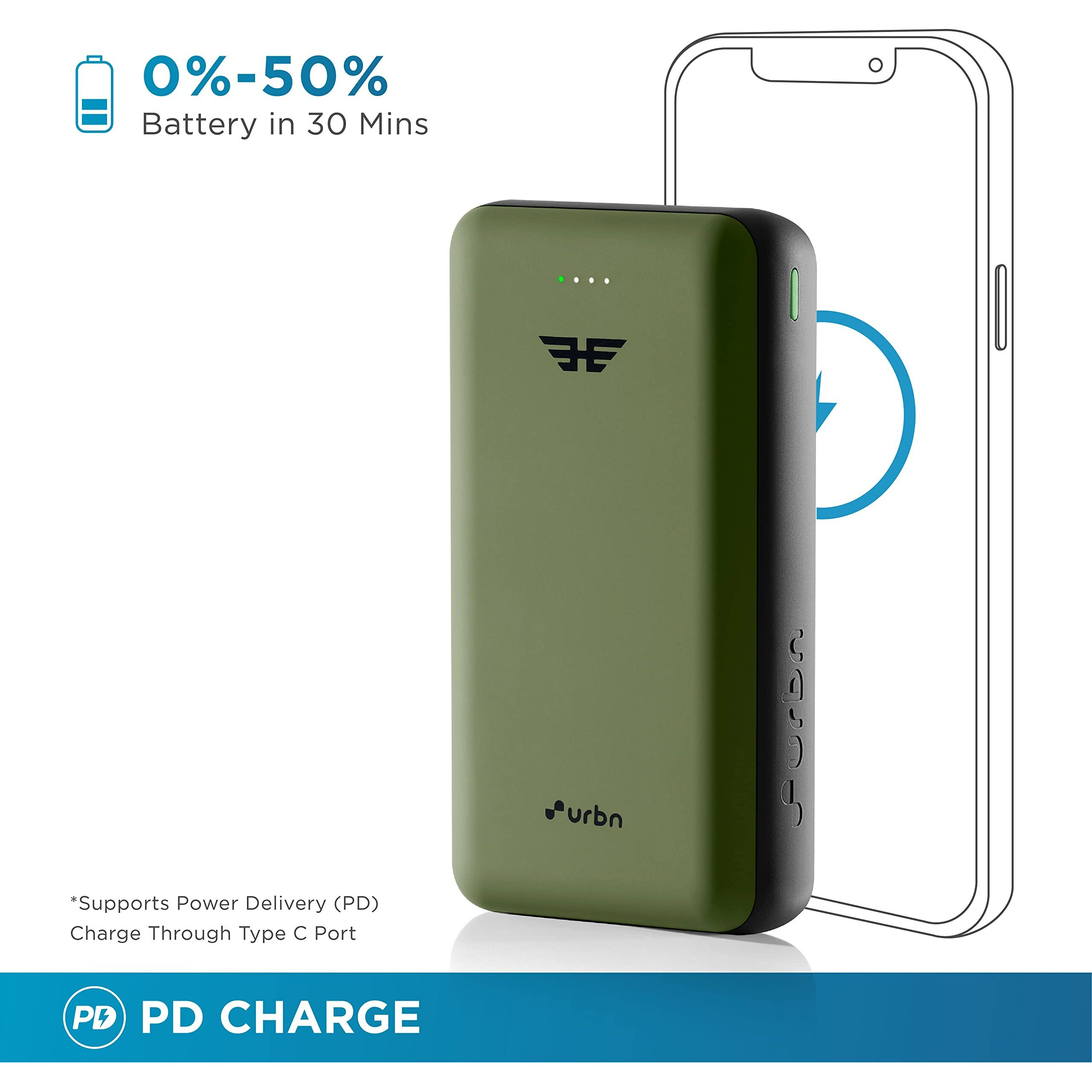 URBN 27000 mAh 22.5W Super Fast Charging Compact Power Bank with Quick Charge & Power Delivery, Type C Input/Output, Made in India, Type C Cable Included (Camo)