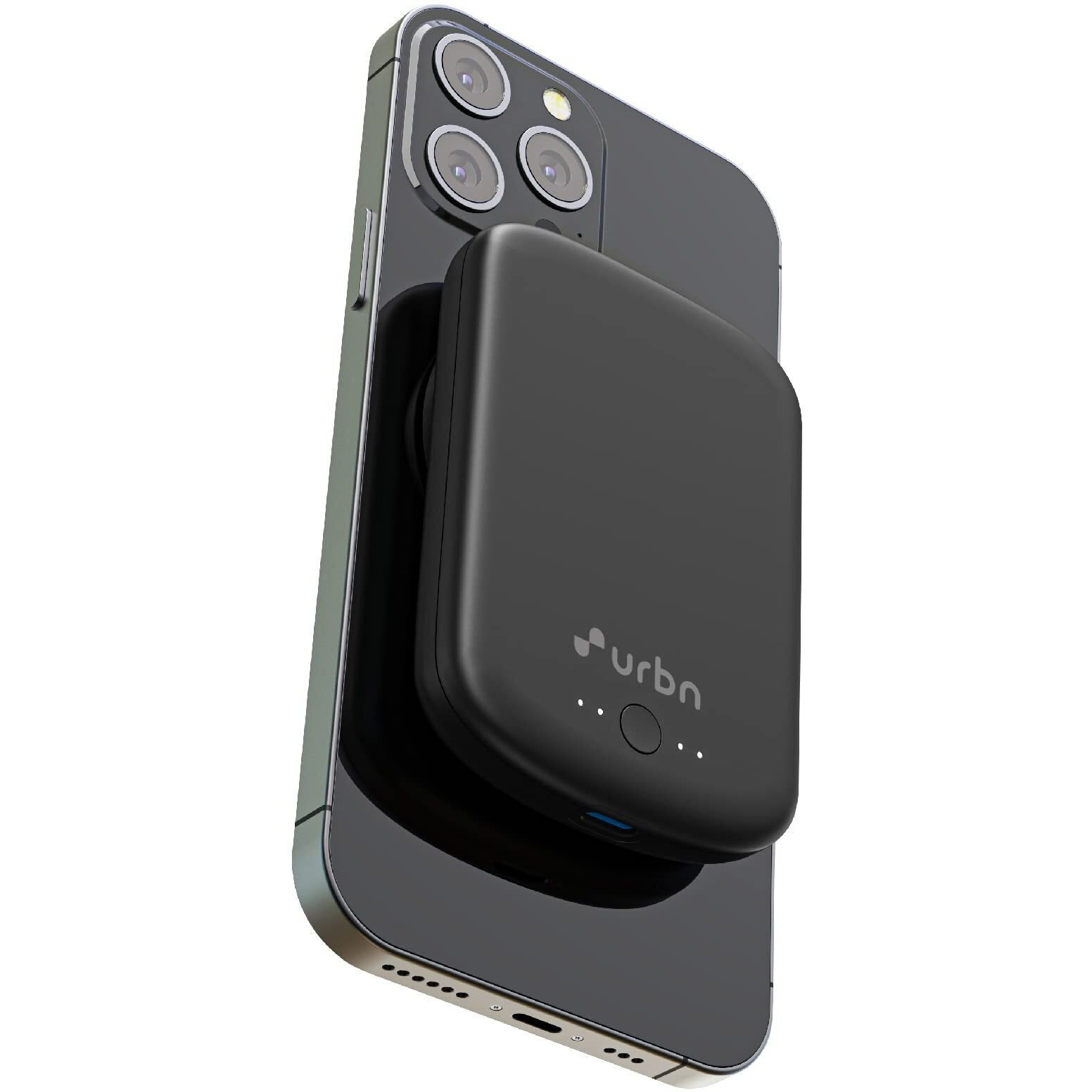 URBN 5000 mAh Premium Black Edition Magsafe Power Bank | 15W Fast Wireless Charging |Strong Magnetic Hold | Type C Input/Output | Pass Through Charging | MagTag Ring Included | (Black)