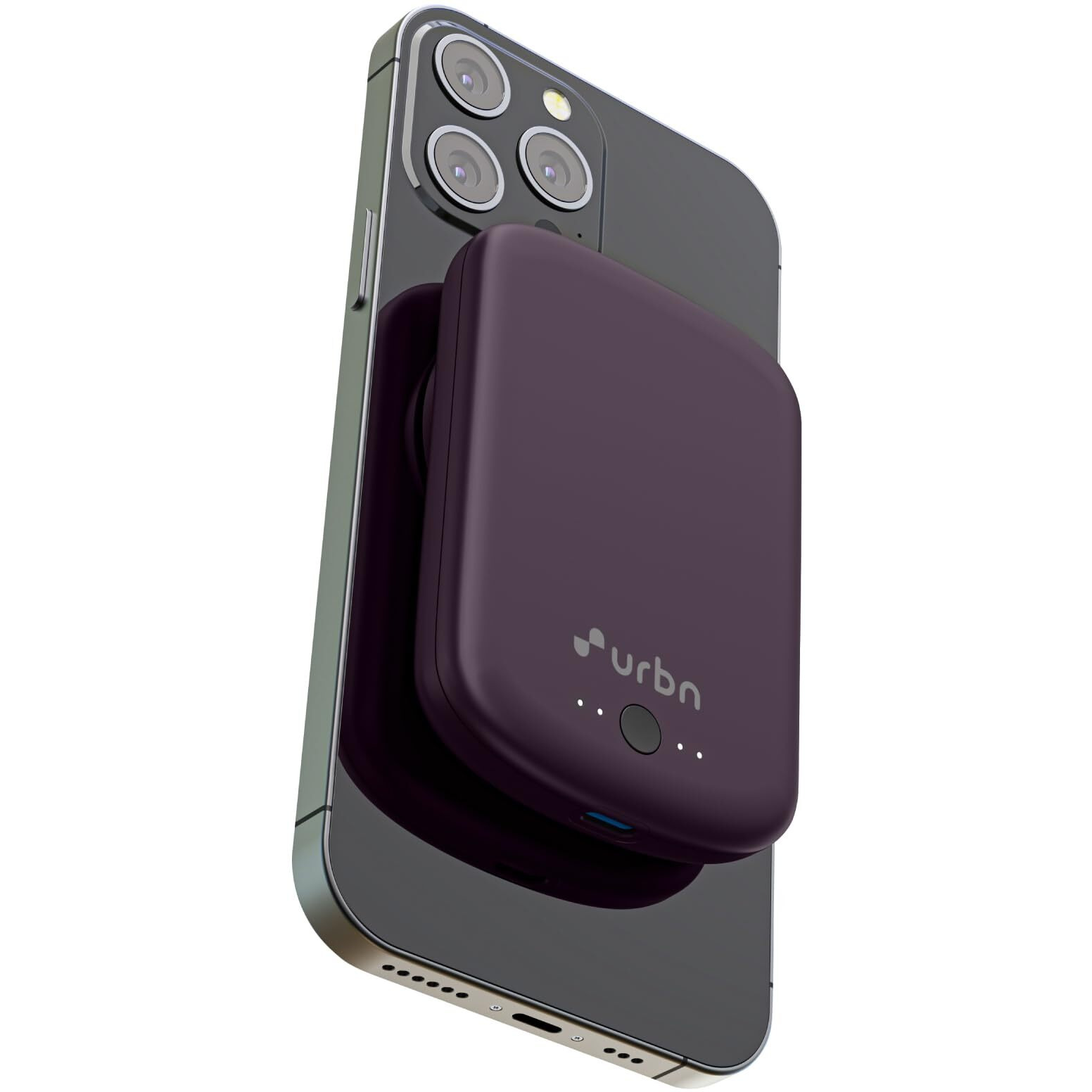 URBN 5000 mAh Premium Magsafe Power Bank | 15W Fast Wireless Charging |Strong Magnetic Hold | Type C Input/Output | Pass Through Charging | MagTag Ring Included | (Purple)