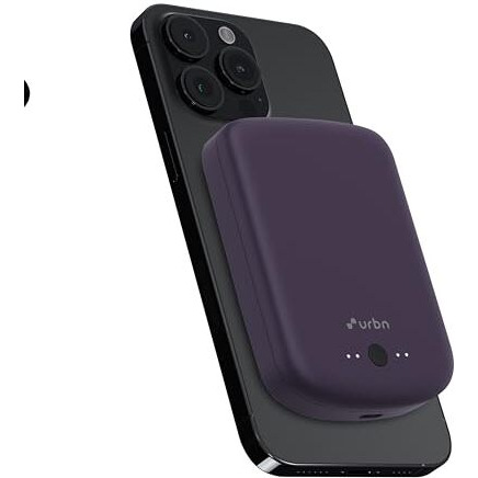 URBN 10000 mAh Magsafe Power Bank | 15W Fast Wireless Charging |Strong Magnetic Hold | Type C Input/Output | Pass Through Charging | MagTag Ring Included | (Purple)