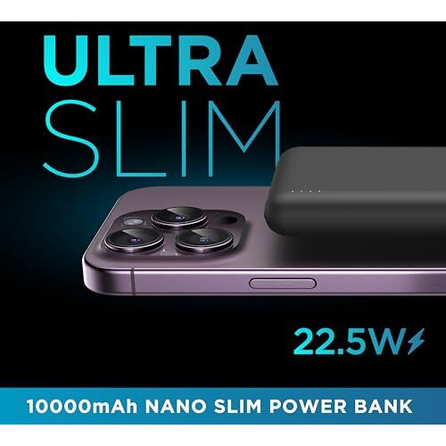 URBN 10000 mAh Nano Slim Power Bank | 22.5W Fast Charging | Type C PD (Input& Output) | Made in India | Two Way Fast Charge | for iPhone, Android & More (Black)